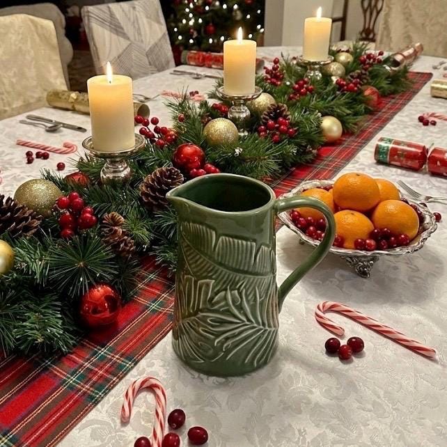 Green Ceramic Embossed Pitcher – Holiday Floral Display Vase - Made in Portugal, detail view 2