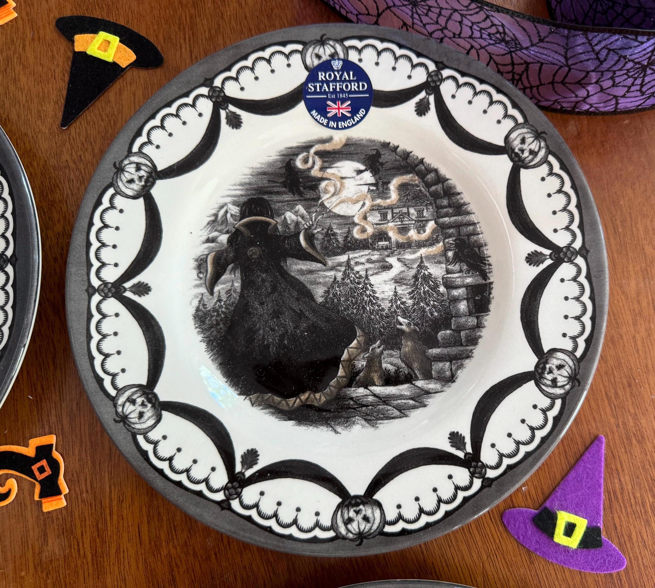 Halloween Salad Plate: Royal Stafford Transferware, Wicked Witches Coven, detail view 1