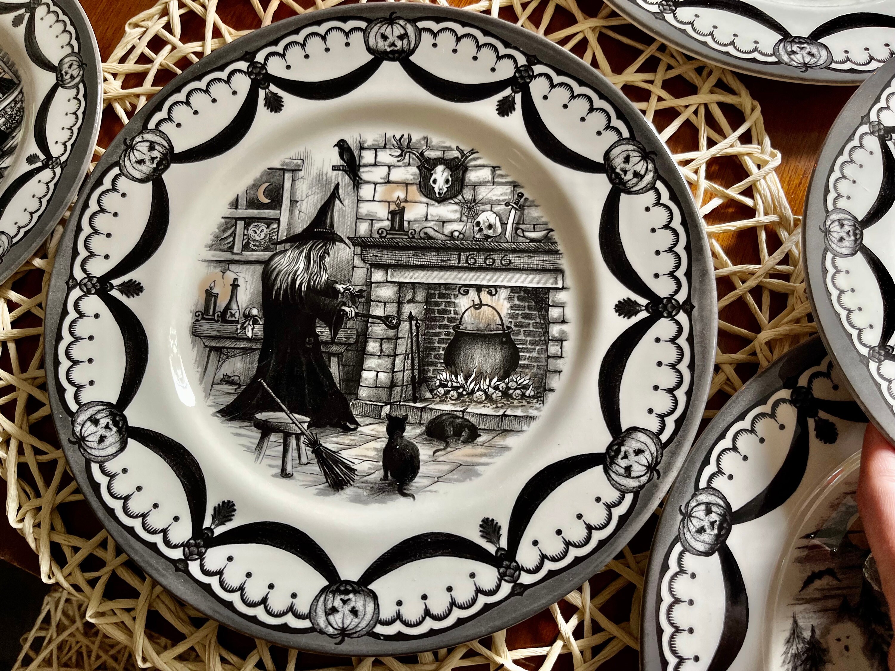 Halloween Salad Plate: Royal Stafford Transferware, Wicked Witches Coven, detail view 6