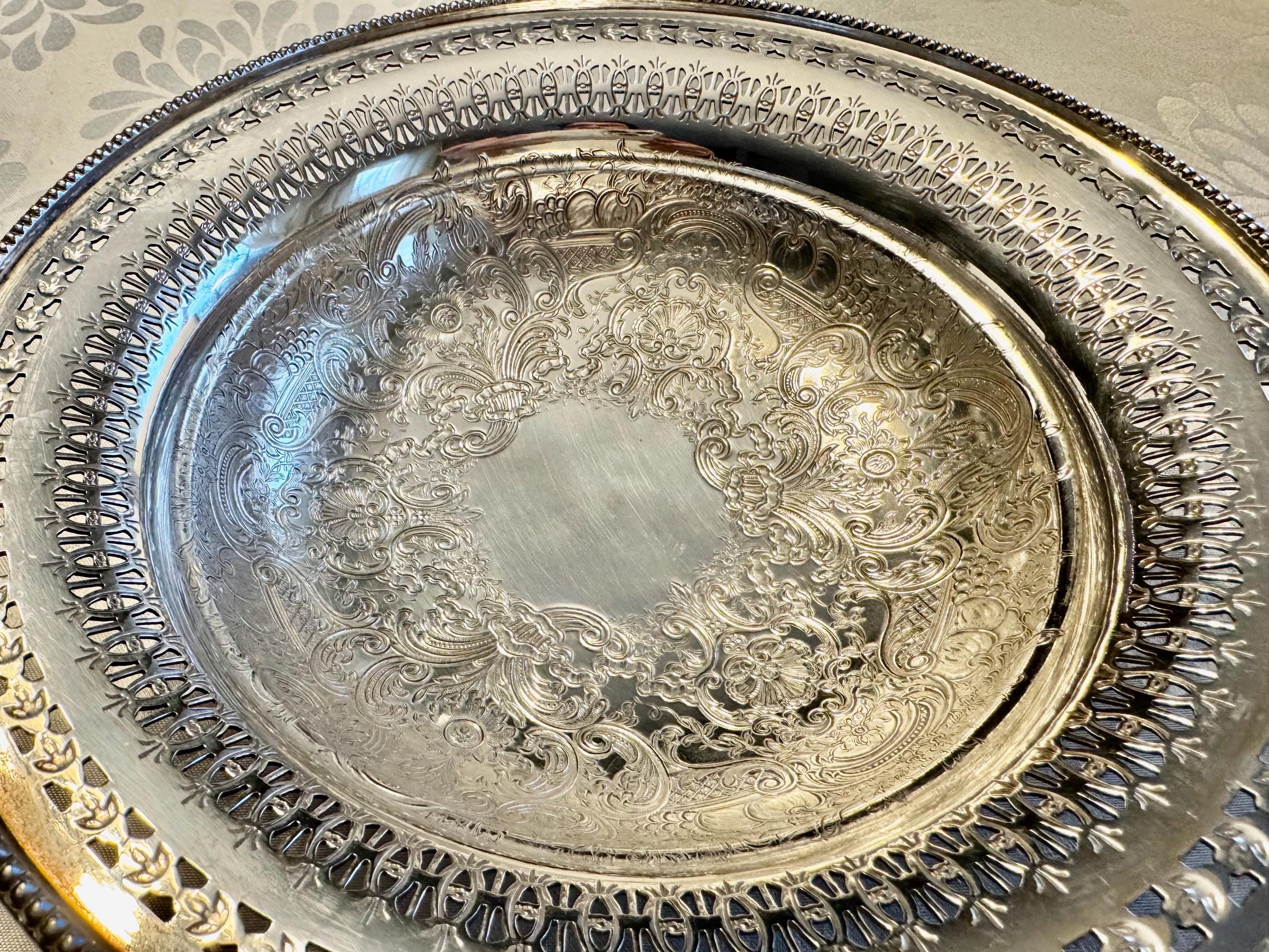 Heavy Antique Silverplate “Cavendish Plate” Pedestal Serving Bowl – Made in England, detail view 7