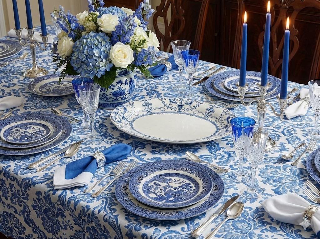 Large Impressive Antique W. Adams Co. “Vase” –  English Semi-Porcelain Blue & White Oval Serving Platter, detail view 2