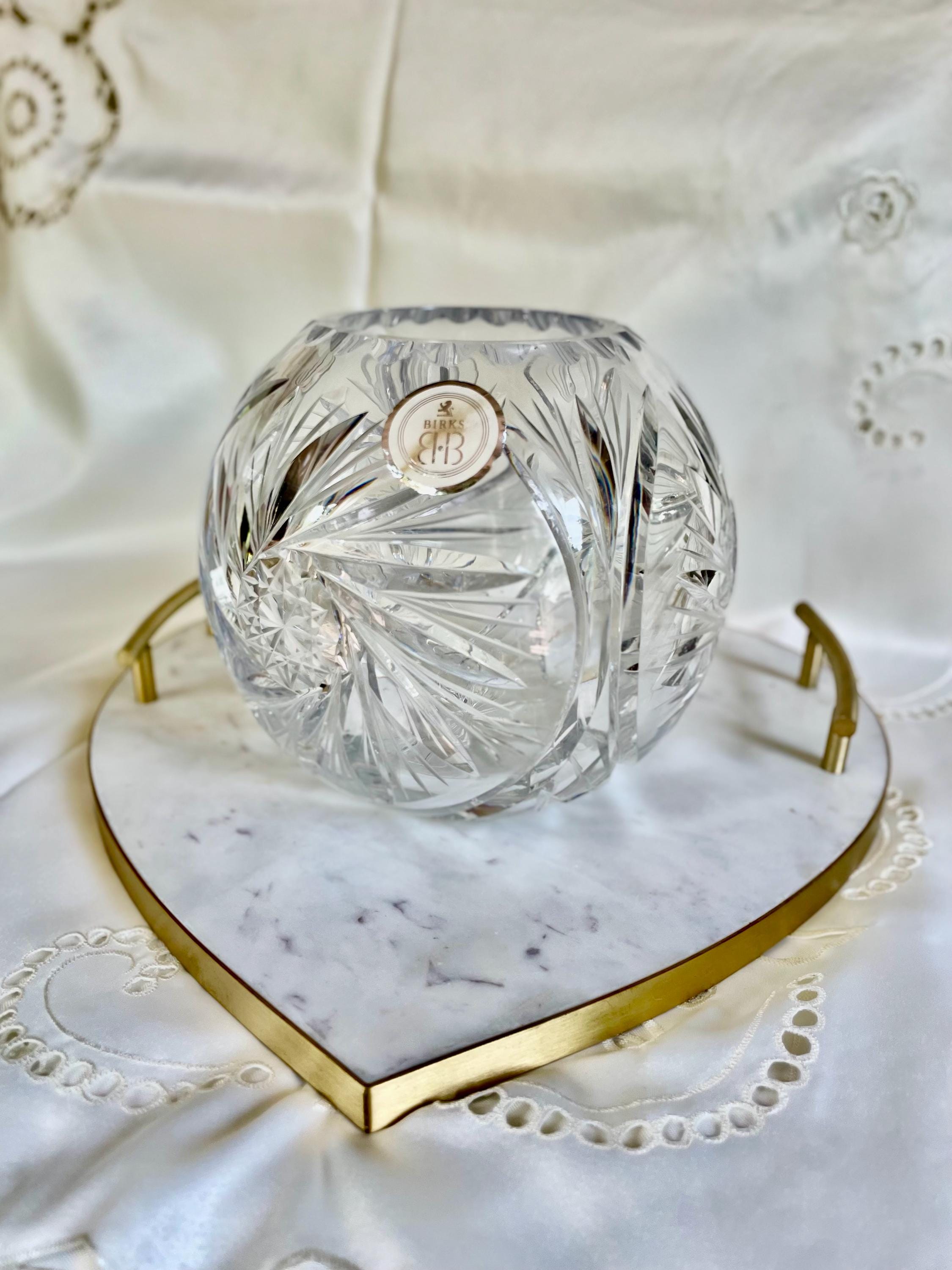 Large Vintage Birks Lead Crystal Bowl – Hand-Cut Pinwheel & Starburst Design 7”, front view