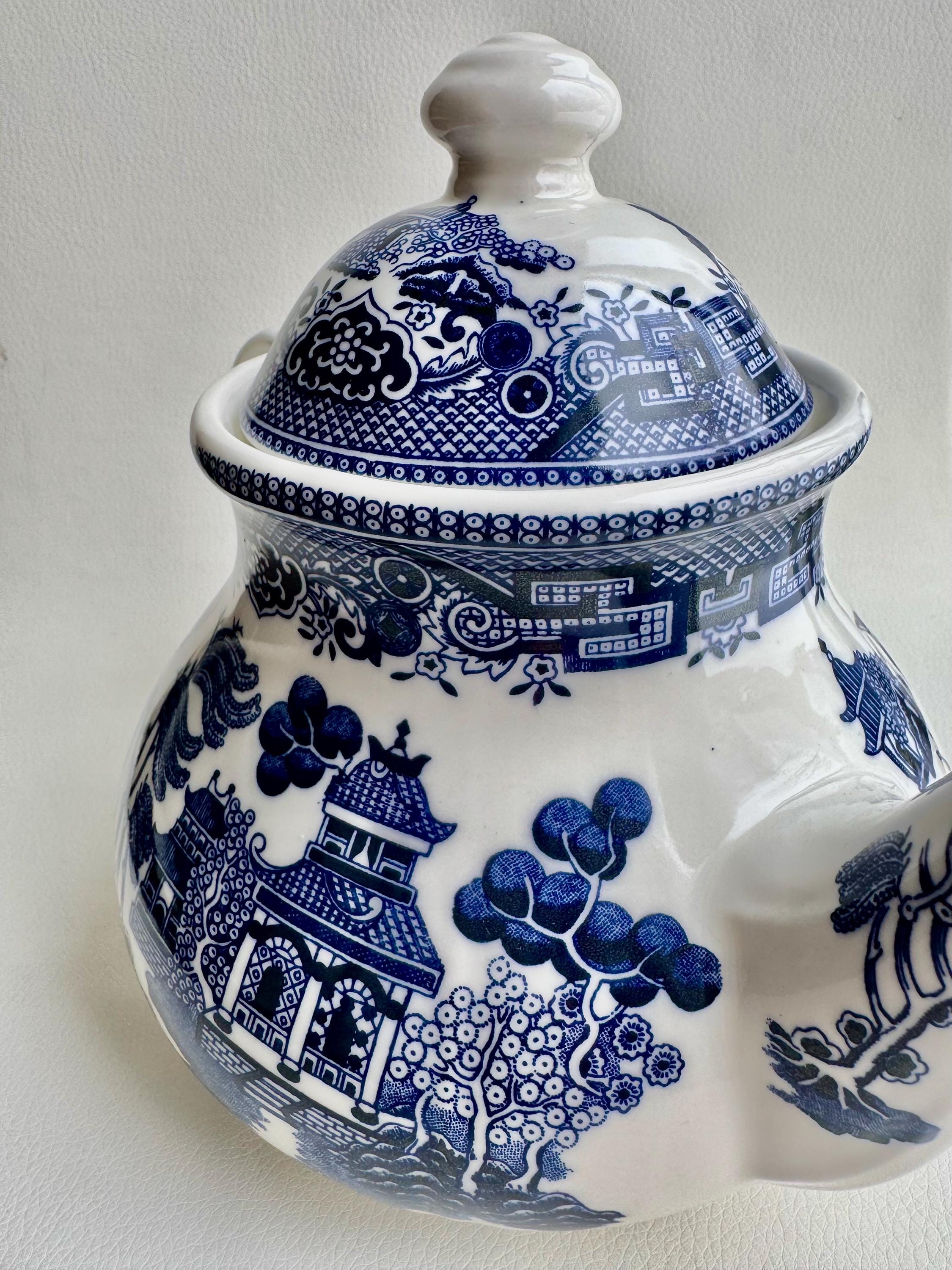NEW English Queen’s Blue Willow Teapot with Lid - by Churchill England, detail view 8