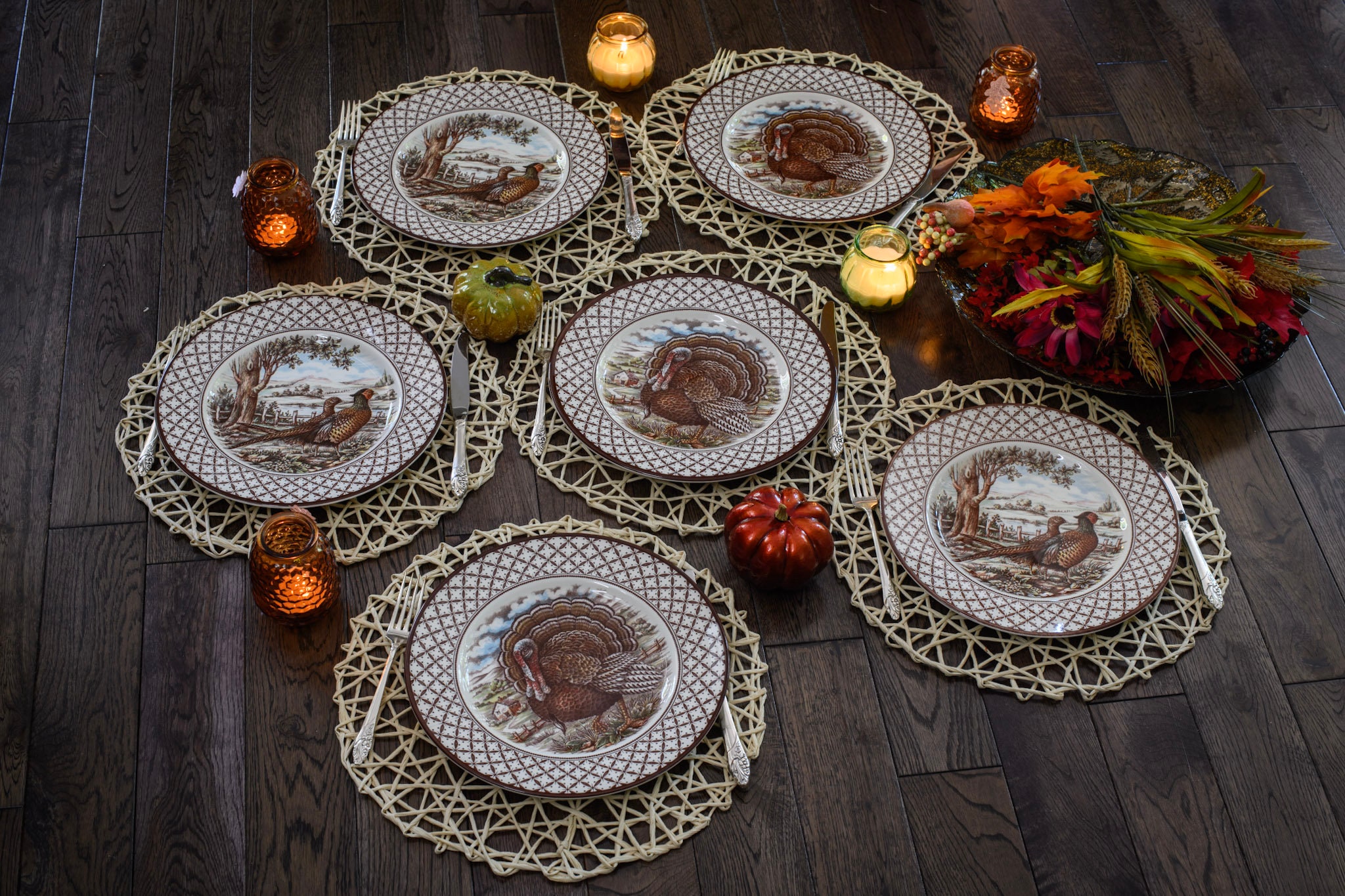 New Transferware Fall Thanksgiving Theme - Dinner Plates 11” - Chantilly Royal Stafford - Made in England, detail view 4