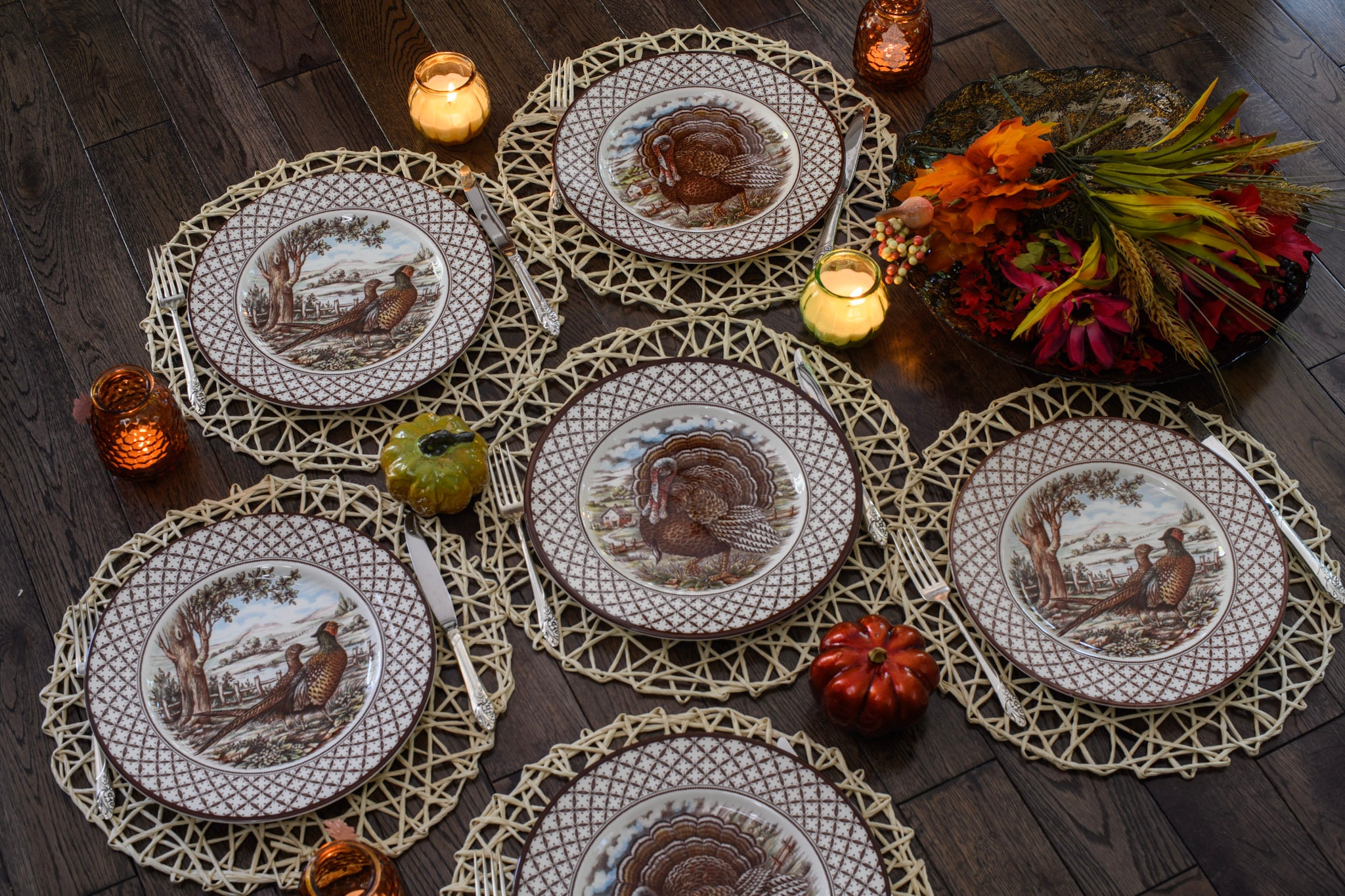 New Transferware Fall Thanksgiving Theme - Dinner Plates 11” - Chantilly Royal Stafford - Made in England, detail view 7