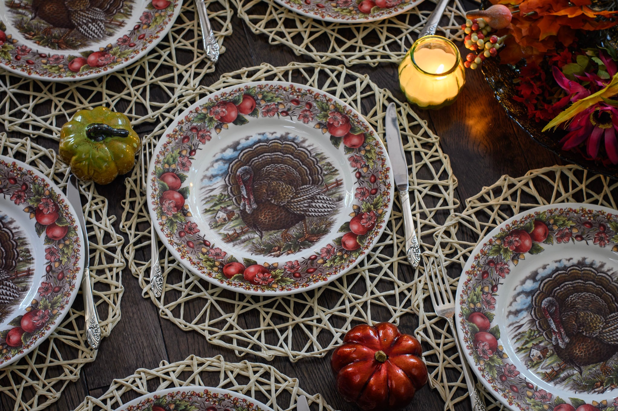 New Transferware Fall Thanksgiving Theme - Dinner Plates 11” - Royal Stafford - Made in England, detail view 2