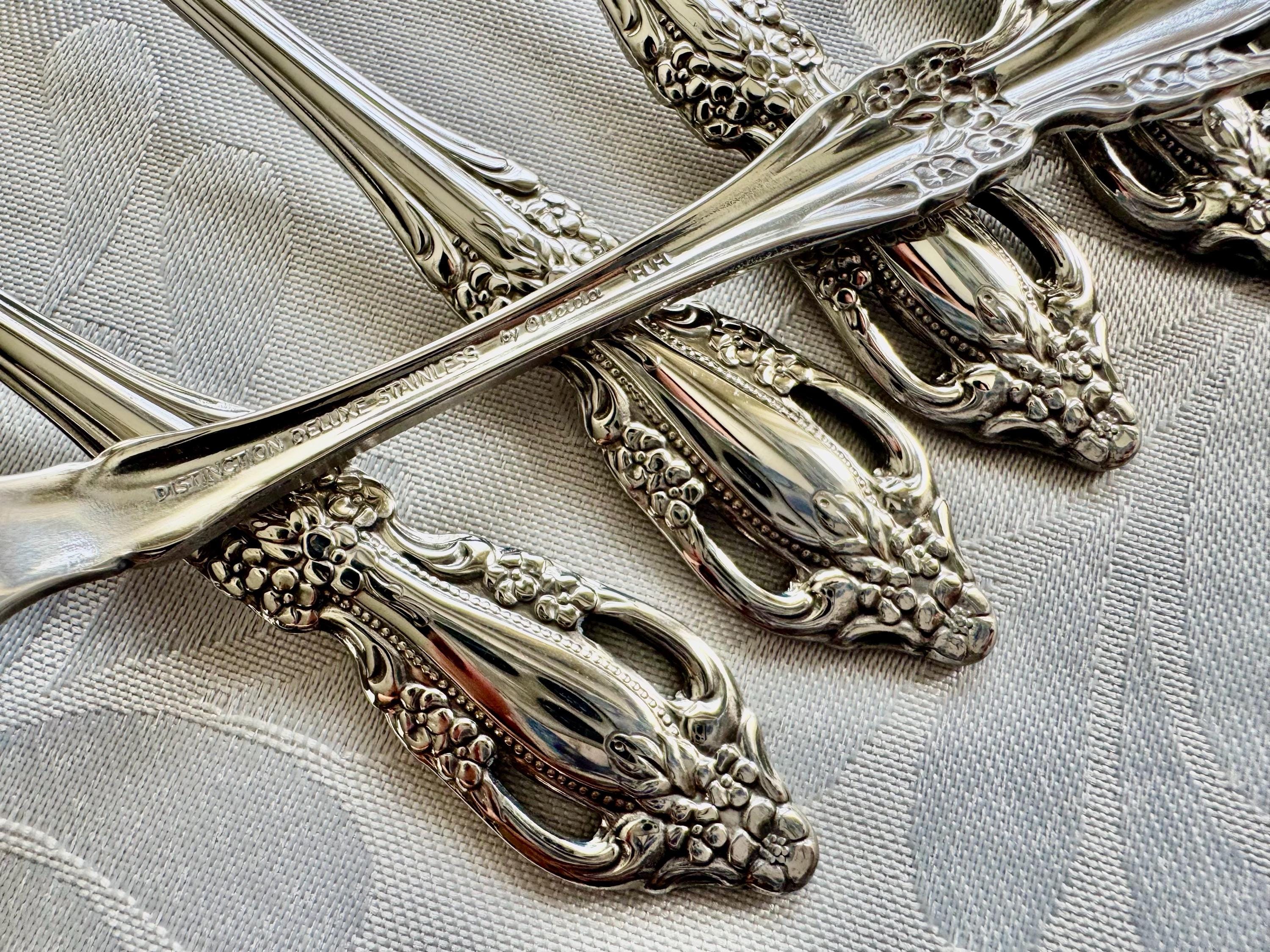 Oneida Silver “Raphael” Stainless Steel Flatware Set – Complete Service for 11 (55 Pieces) - Distinction Deluxe, front view