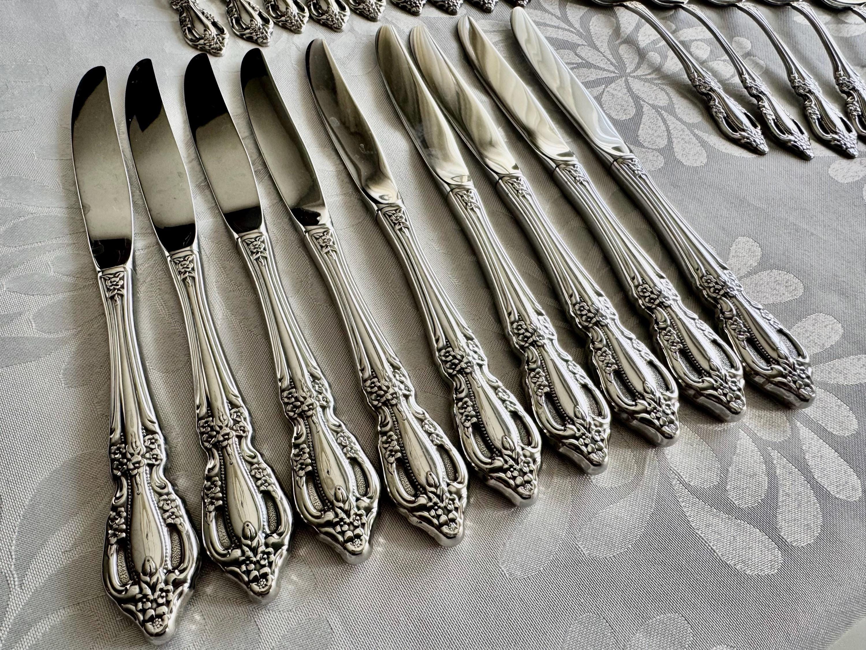 Oneida Silver “Raphael” Stainless Steel Flatware Set – Complete Service for 11 (55 Pieces) - Distinction Deluxe, detail view 9