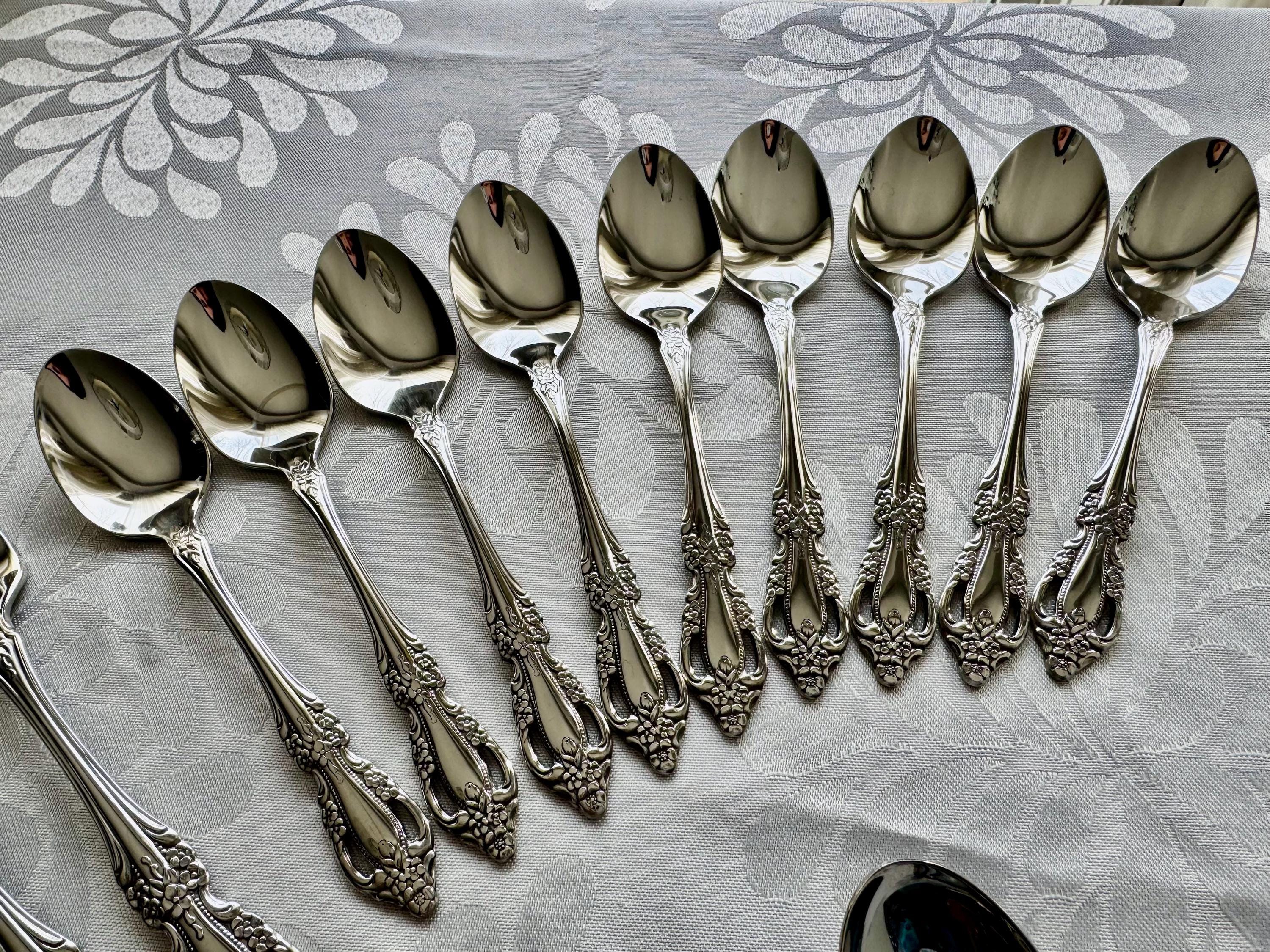 Oneida Silver “Raphael” Stainless Steel Flatware Set – Complete Service for 11 (55 Pieces) - Distinction Deluxe, detail view 5