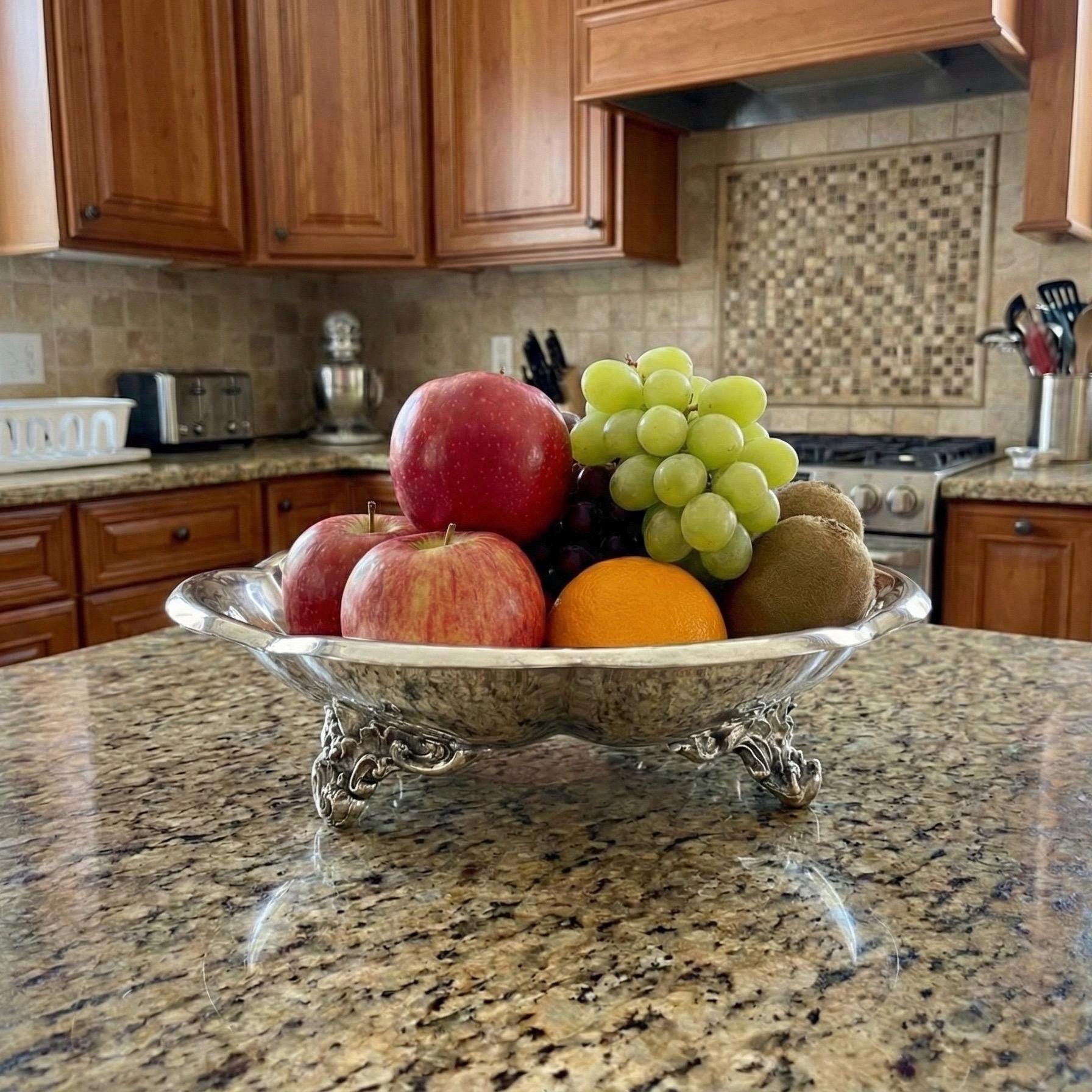 Ornate Viking Plate Footed Fruit Bowl – 12” Wide –  Made in Canada, front view
