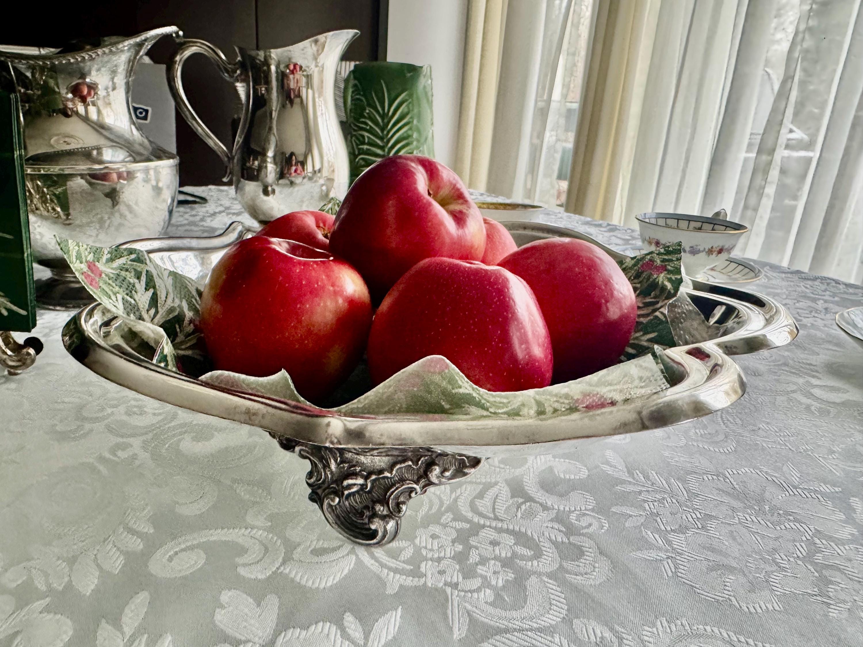 Ornate Viking Plate Footed Fruit Bowl – 12” Wide –  Made in Canada, detail view 1