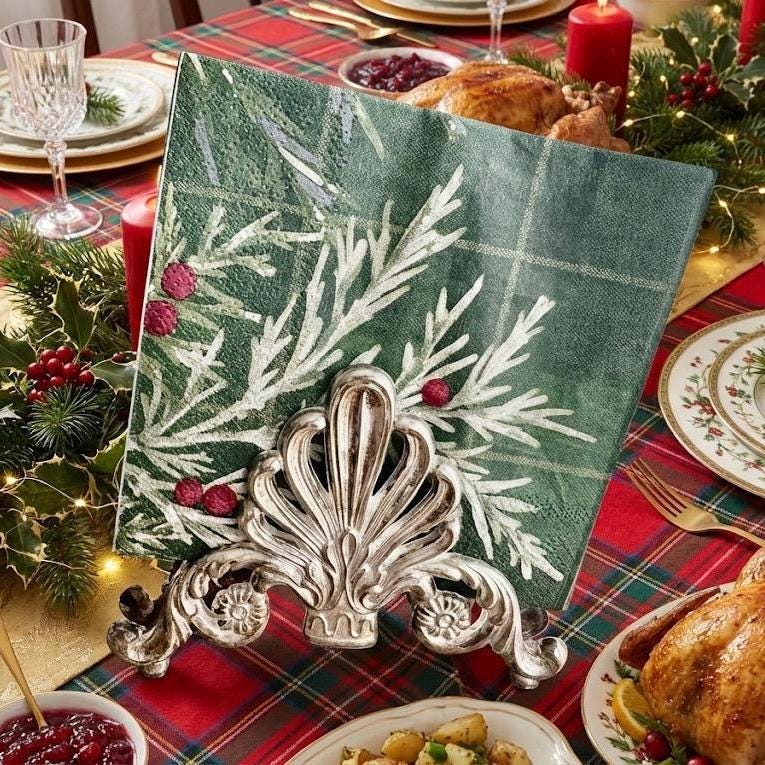 Ornate Vintage Silverplate Napkin Holder – Festive Shell Motif, front view