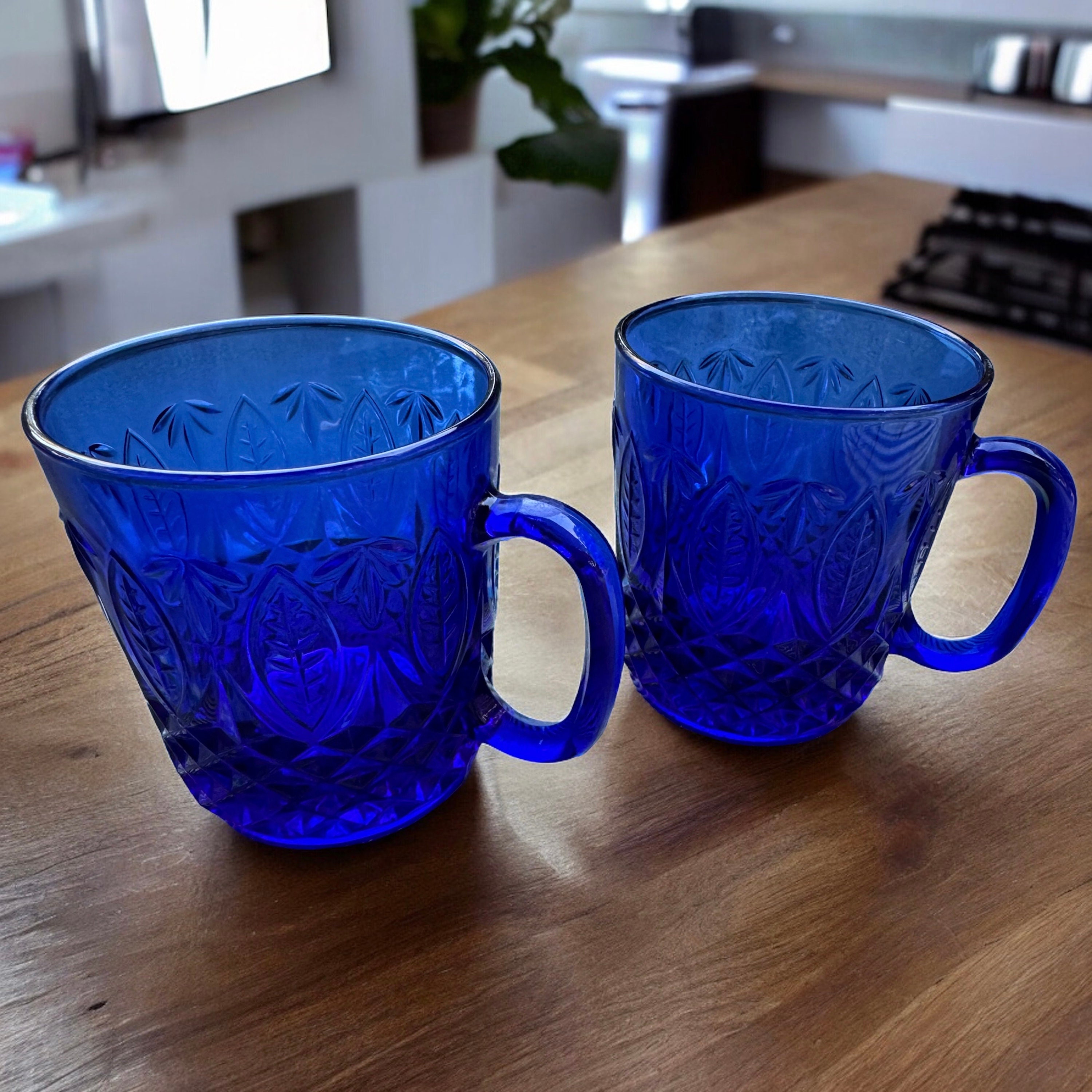 Pair of Vintage “Antique Sapphire Blue” by Cristal D'Arques-Durand made in France, front view