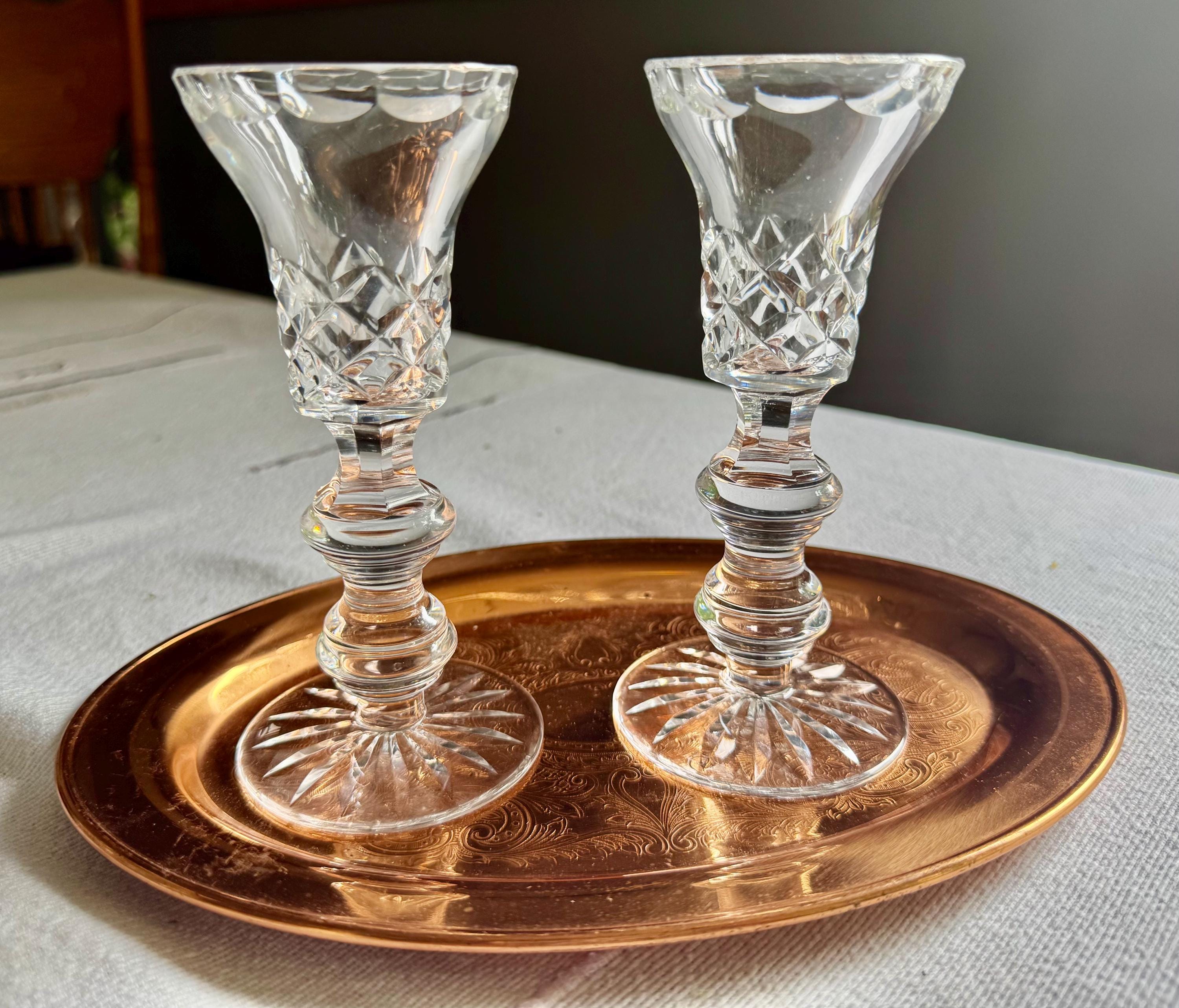 Pair of Vintage Cut Crystal Candlesticks – Likely Waterford, front view