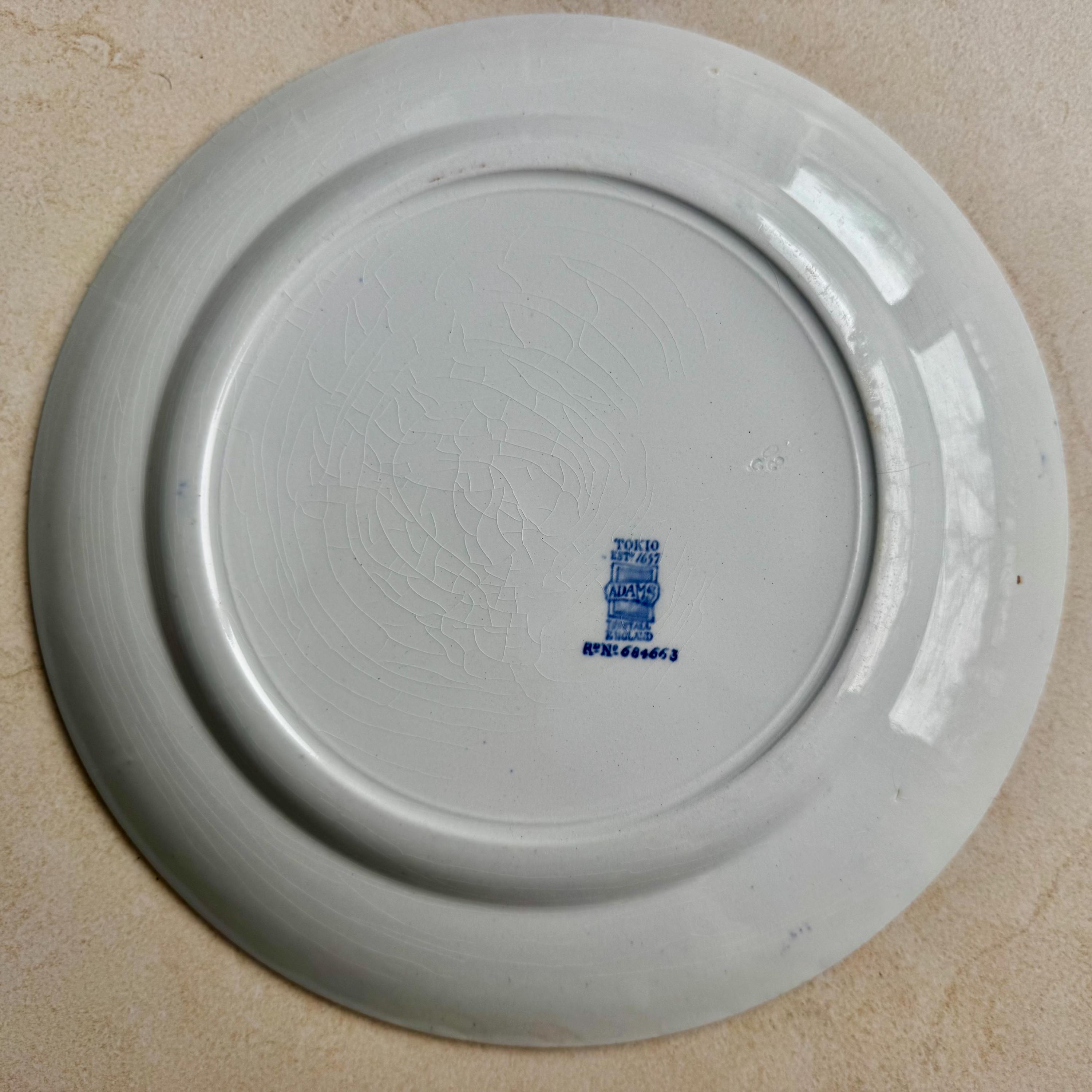 Rare Unique Antique Blue & White Transferware Wall Plate Collection – 5-Piece Assortment, detail view 5