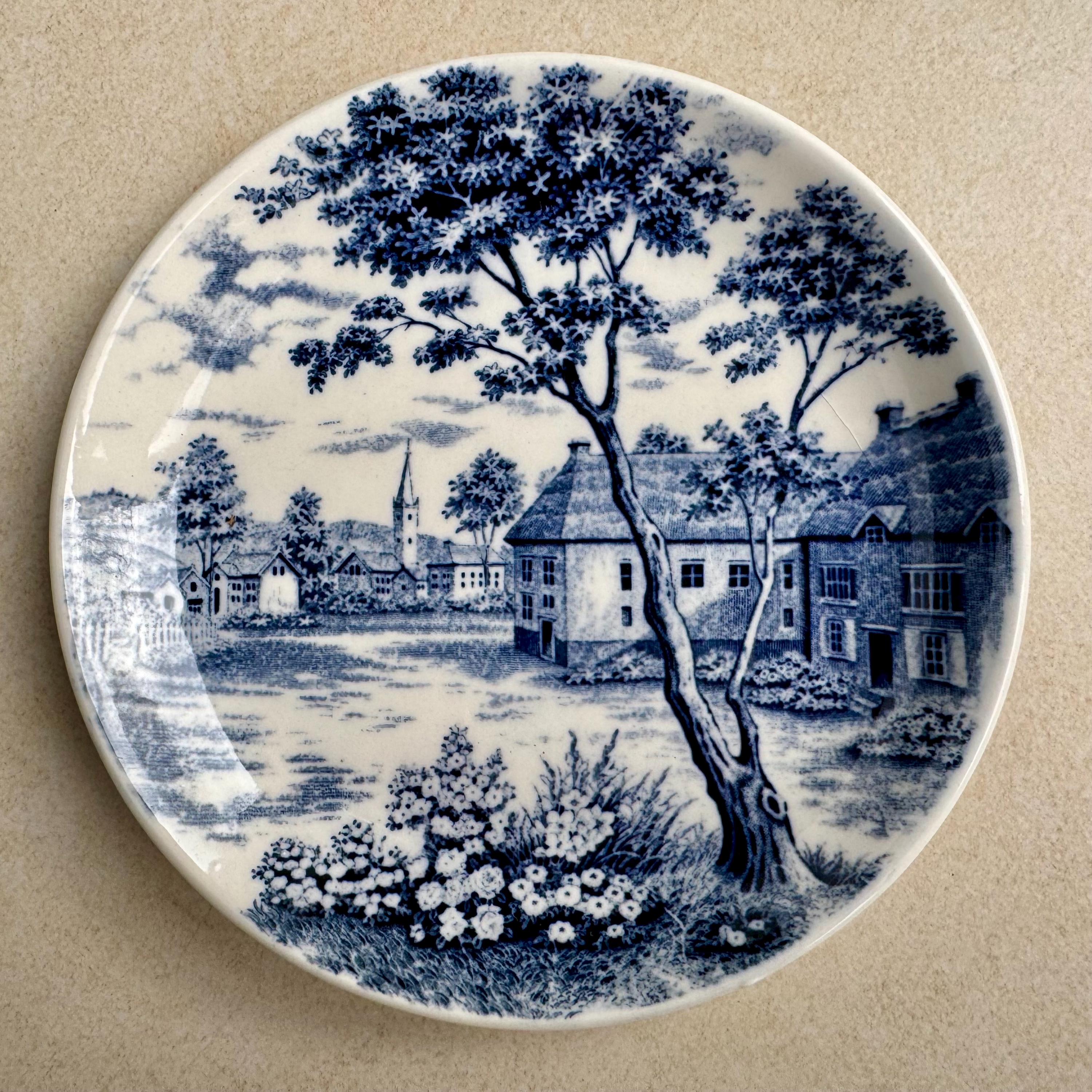 Rare Unique Antique Blue & White Transferware Wall Plate Collection – 5-Piece Assortment, detail view 8