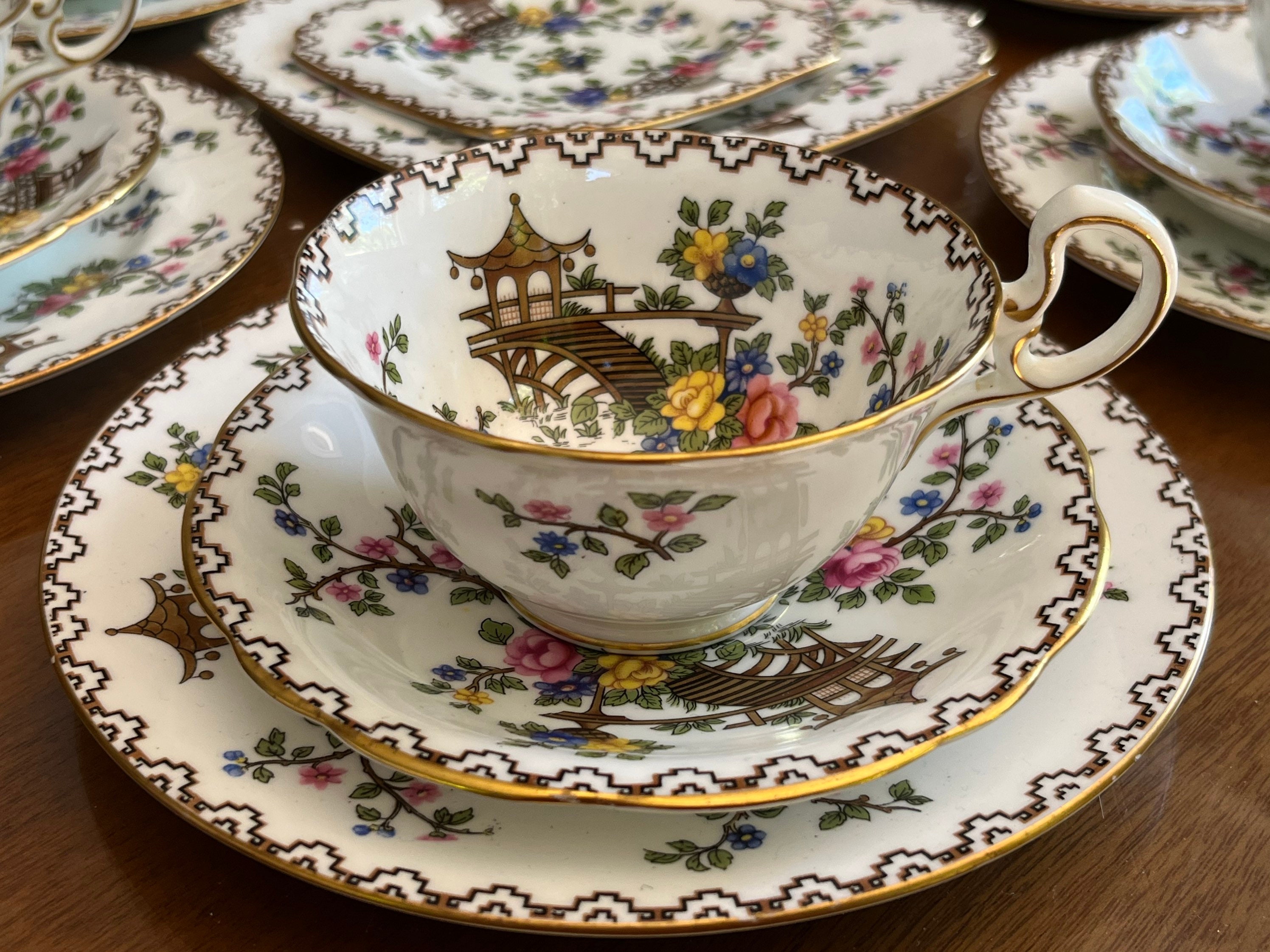Rare Vintage Aynsley England Fine Bone China “Pagoda” - Custom Sets, front view