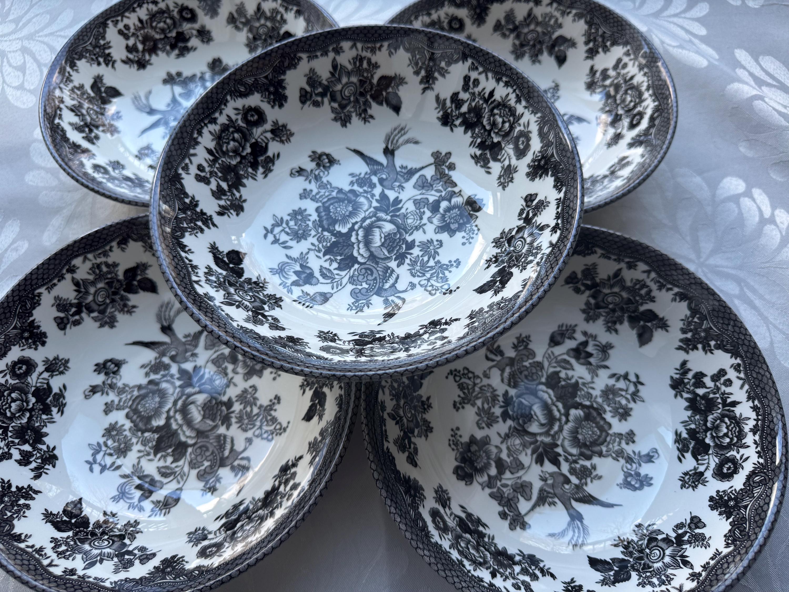 Royal Stafford Asiatic Pheasant Plates or Bowls - Black Transferware Set, detail view 9