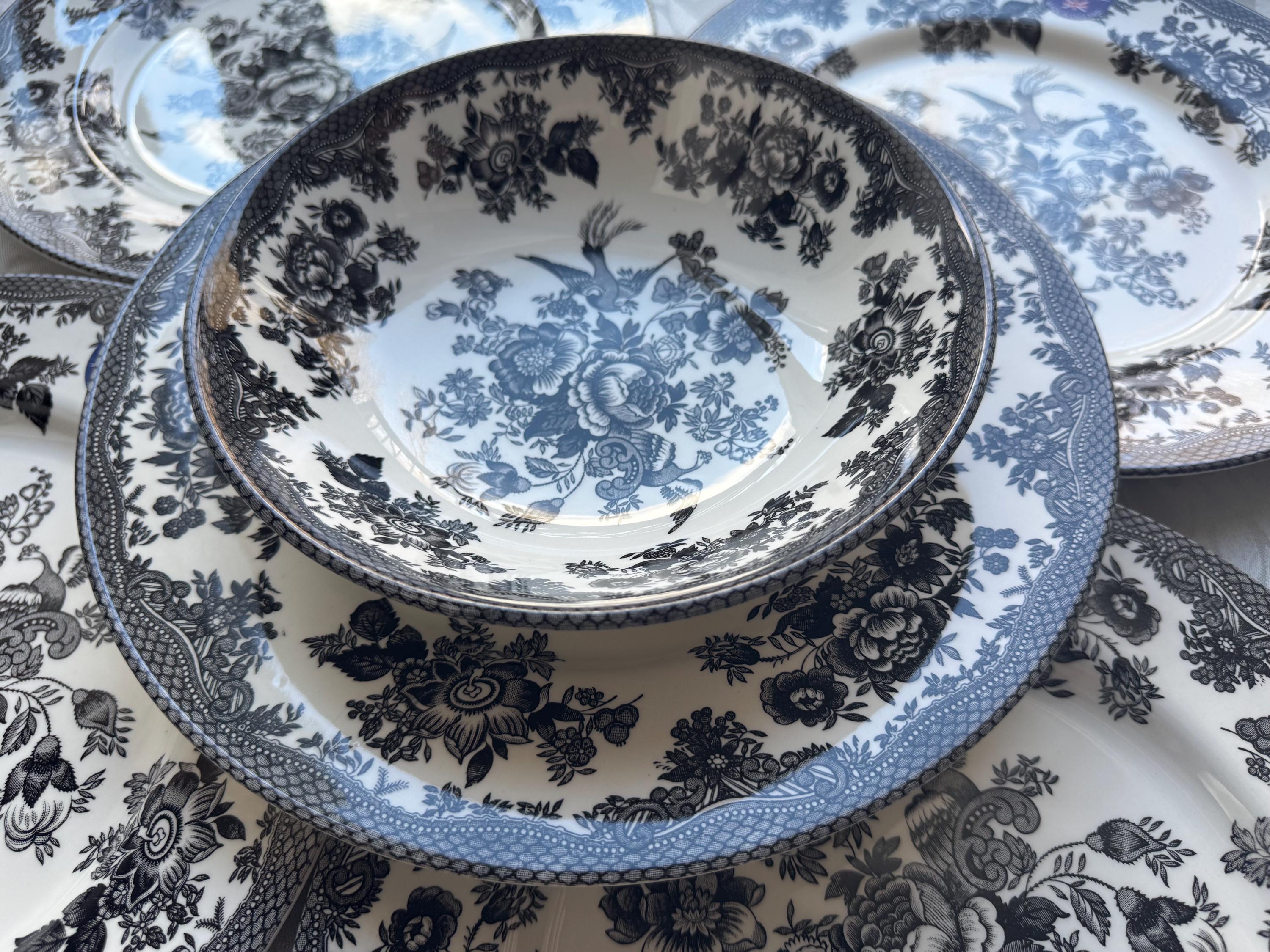 Royal Stafford Asiatic Pheasant Plates or Bowls - Black Transferware Set, detail view 1