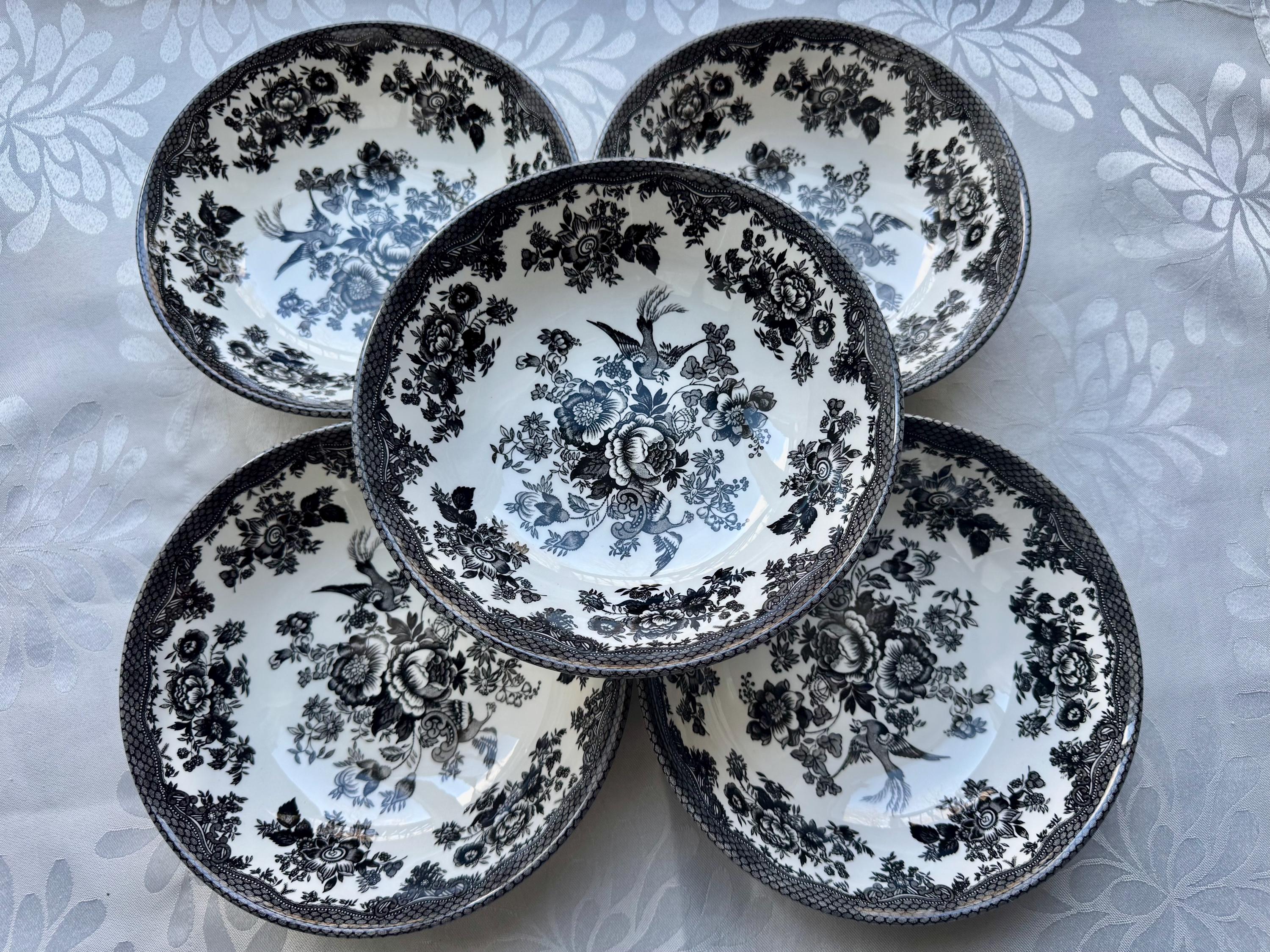 Royal Stafford Asiatic Pheasant Plates or Bowls - Black Transferware Set, detail view 2