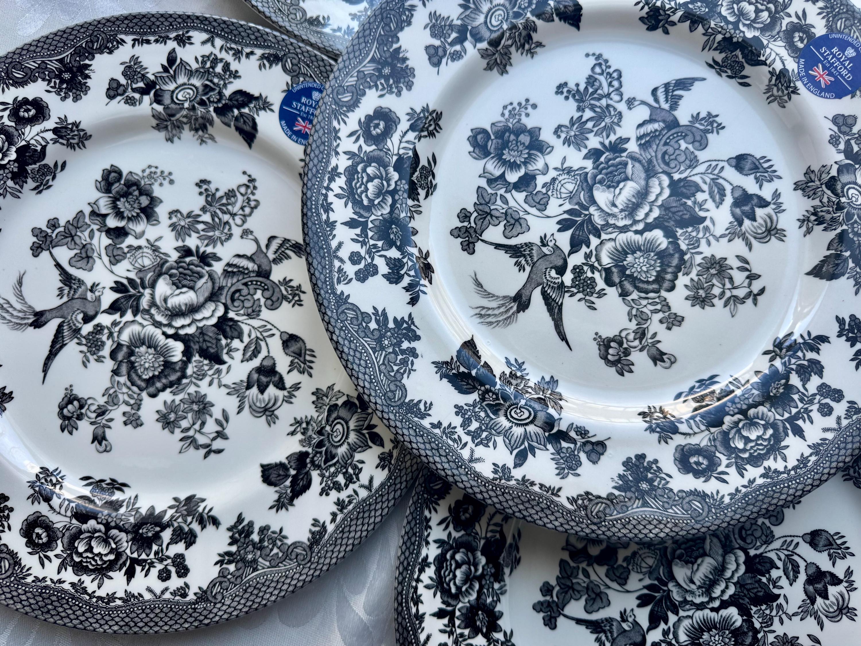 Royal Stafford Asiatic Pheasant Plates or Bowls - Black Transferware Set, detail view 3