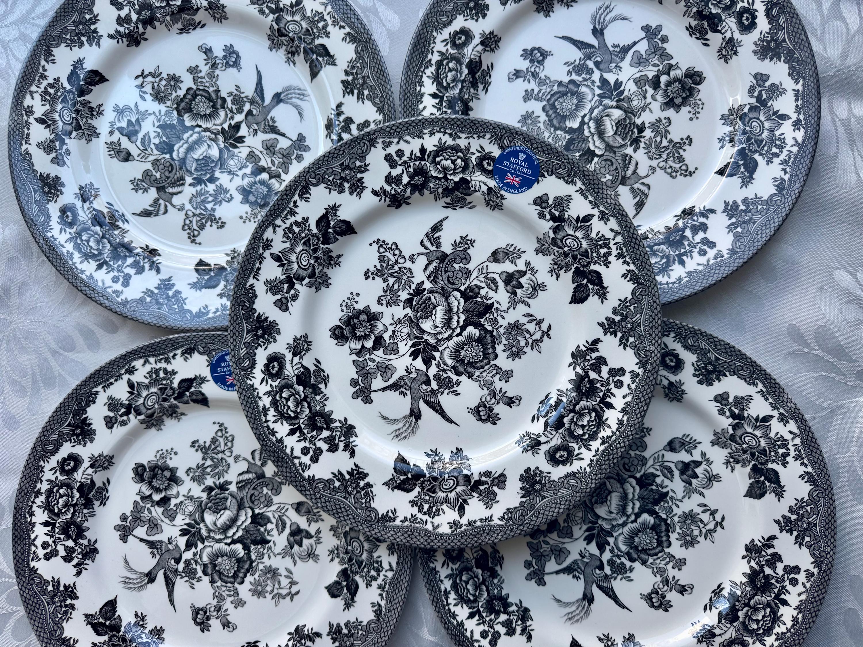 Royal Stafford Asiatic Pheasant Plates or Bowls - Black Transferware Set, detail view 6