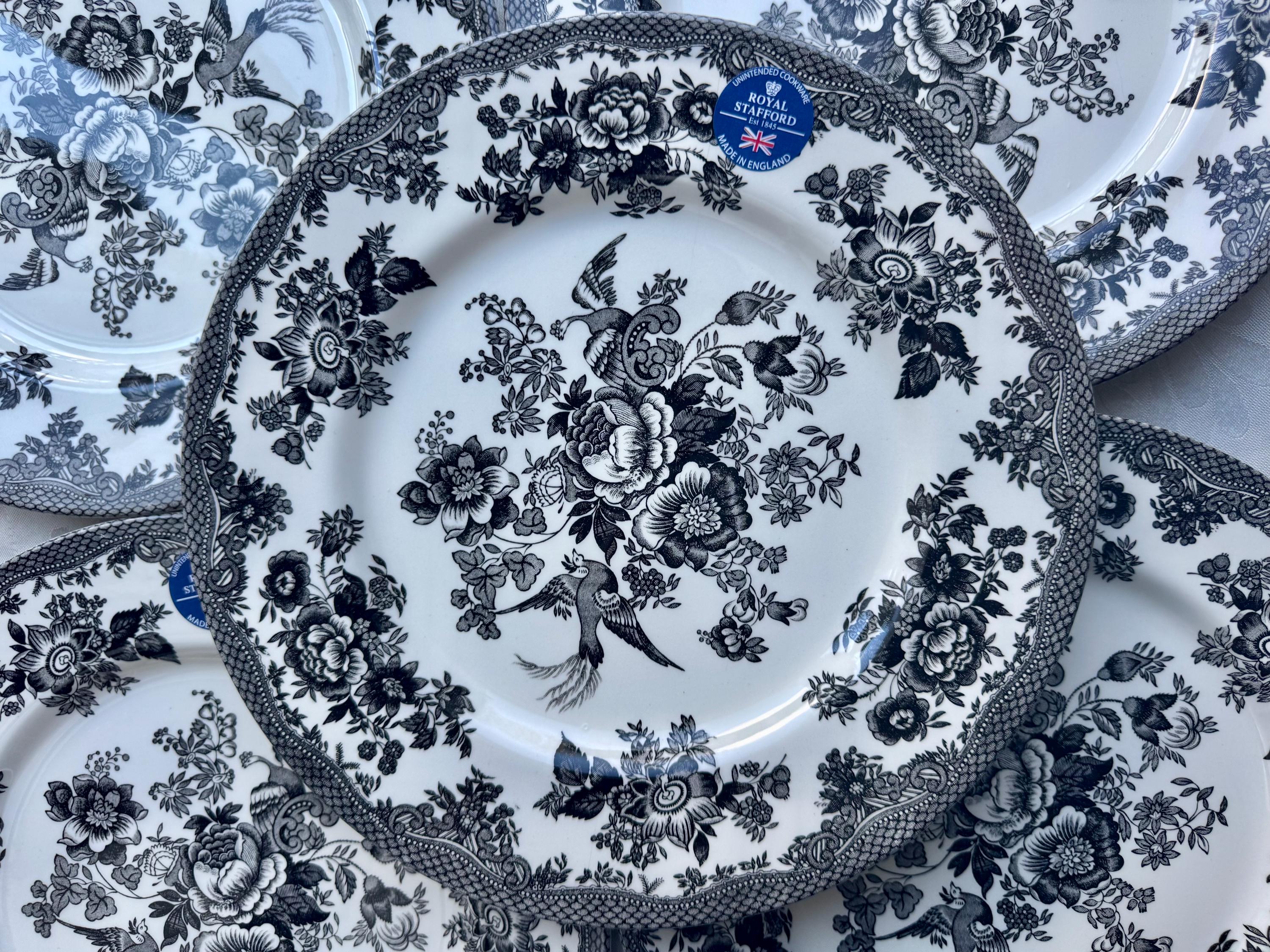Royal Stafford Asiatic Pheasant Plates or Bowls - Black Transferware Set, detail view 7