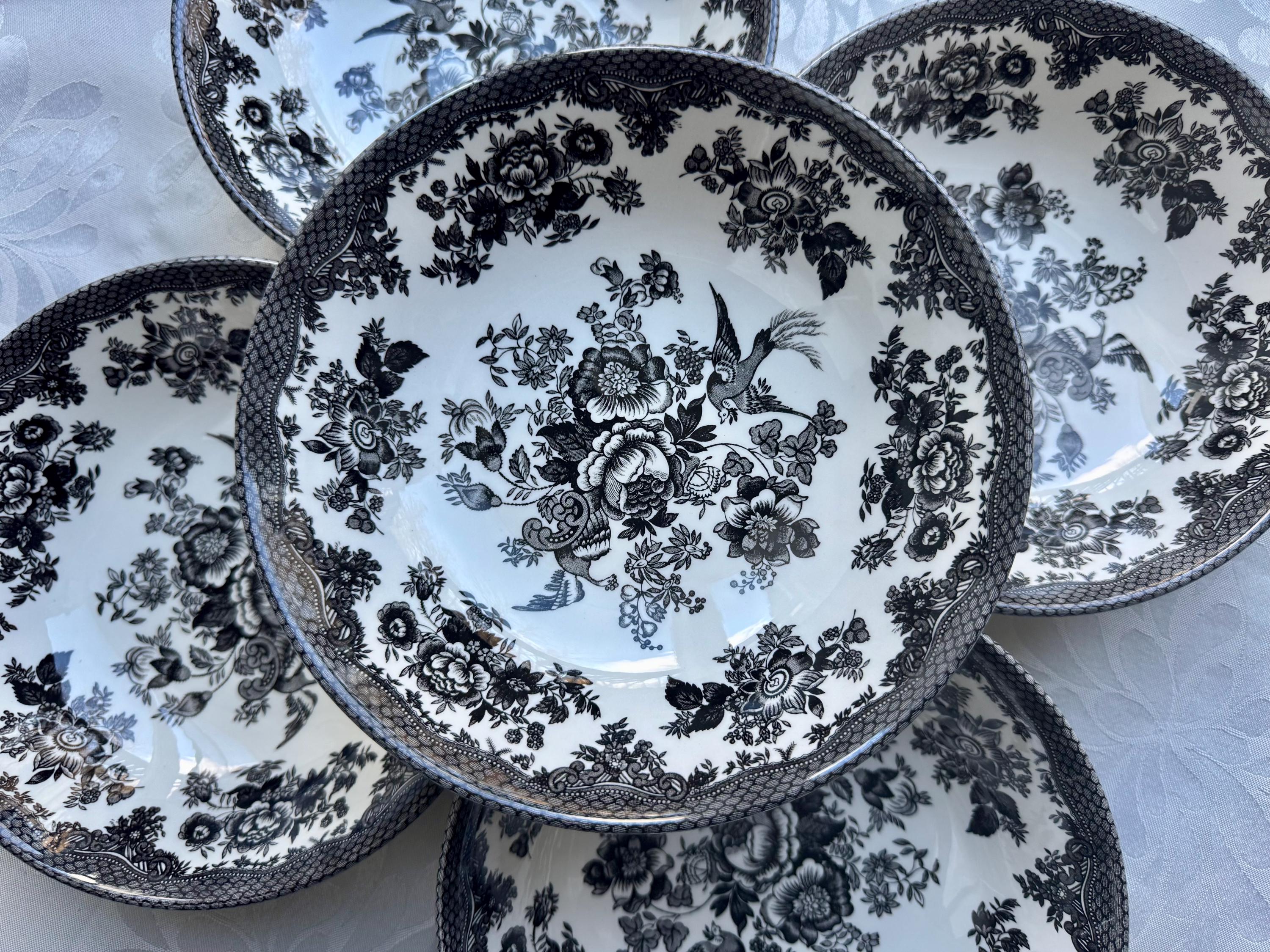 Royal Stafford Asiatic Pheasant Plates or Bowls - Black Transferware Set, detail view 8