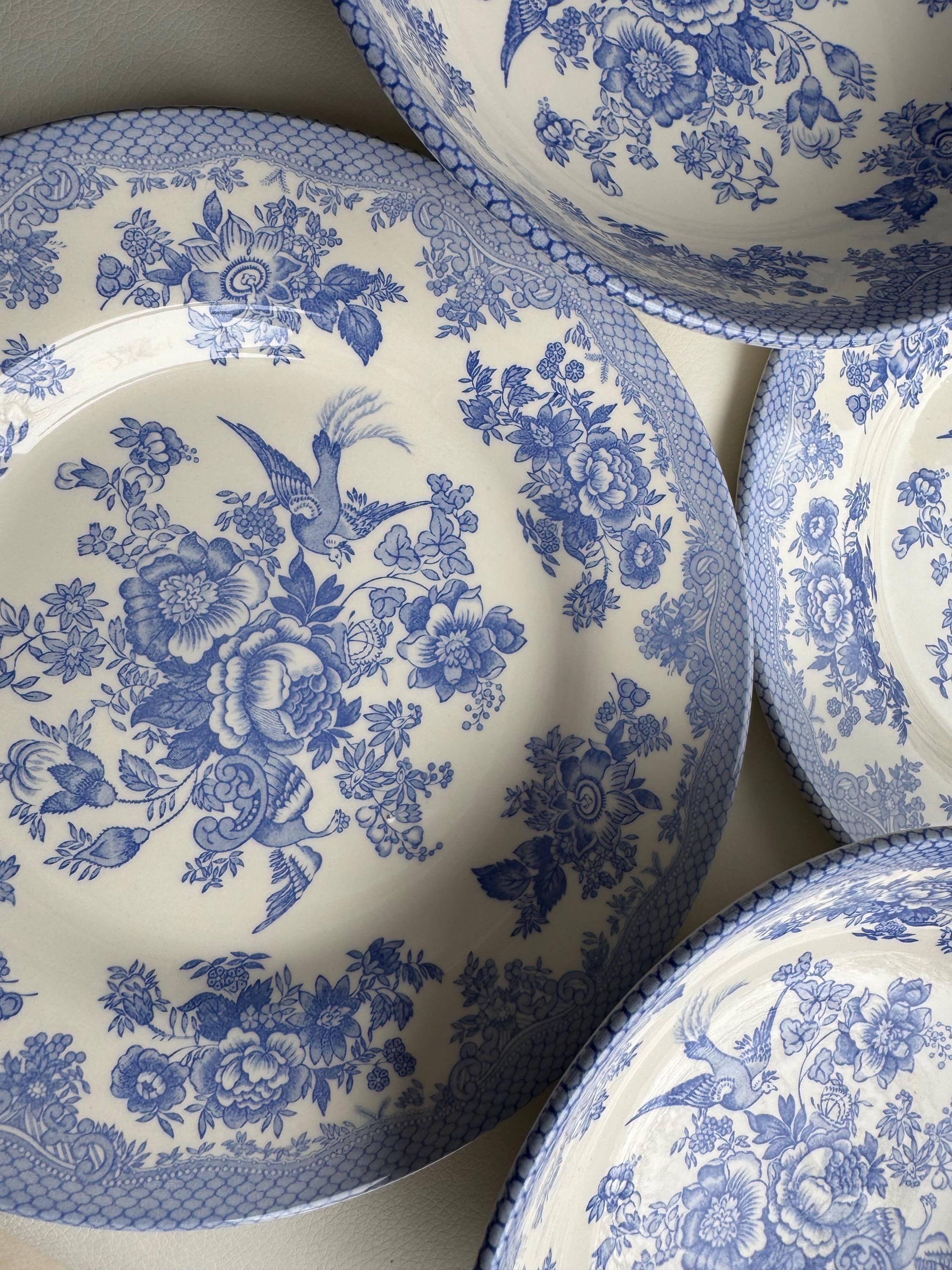 Royal Stafford - Plates or Bowls - Asiatic Pheasant Pattern - Blue & White Transferware - England, front view