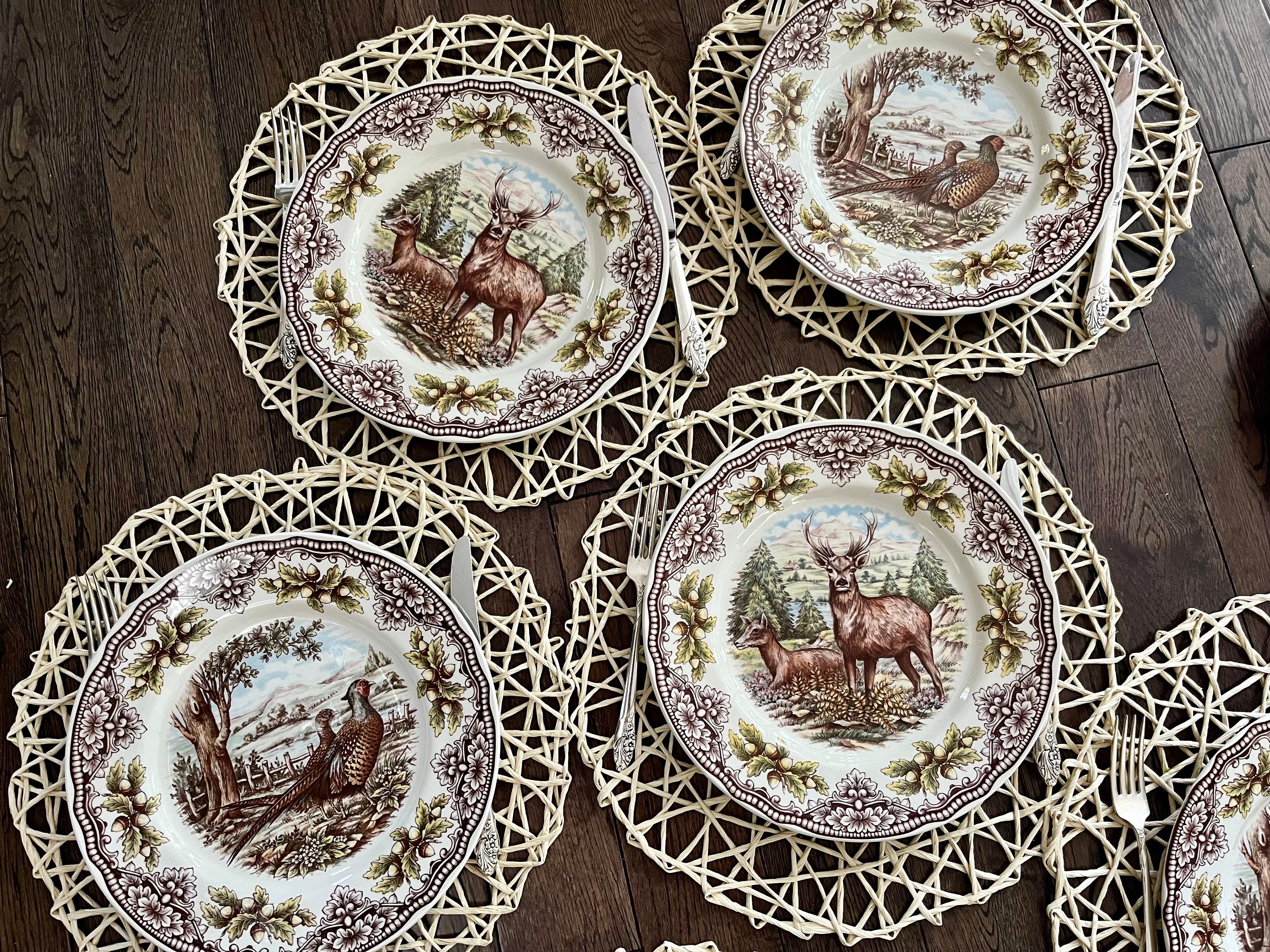 Royal Stafford Transferware Dinner Plates: Thanksgiving Fall Decor, Made in England, front view