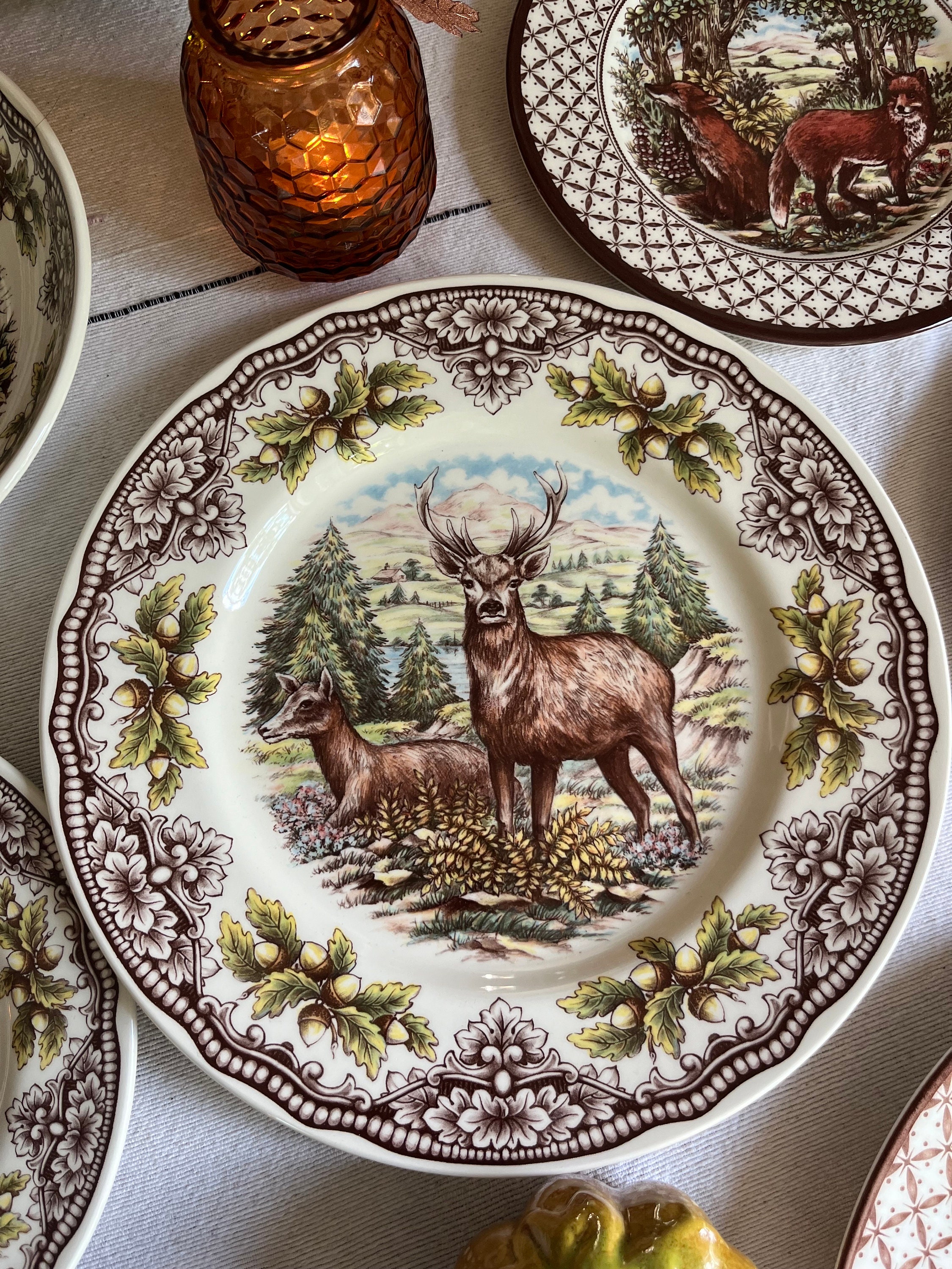 Royal Stafford Transferware Dinner Plates: Thanksgiving Fall Decor, Made in England, detail view 1