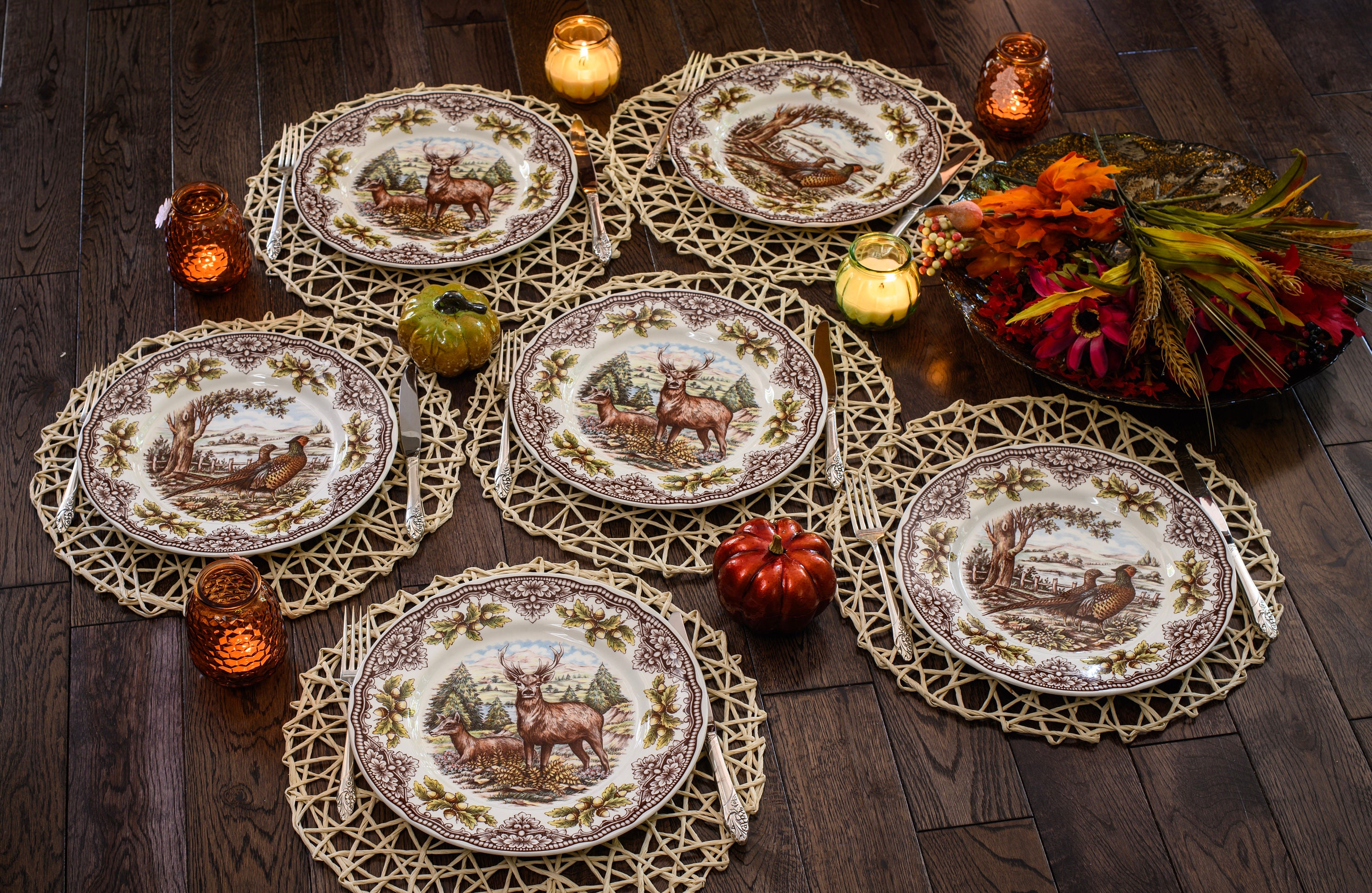 Royal Stafford Transferware Dinner Plates: Thanksgiving Fall Decor, Made in England, detail view 3