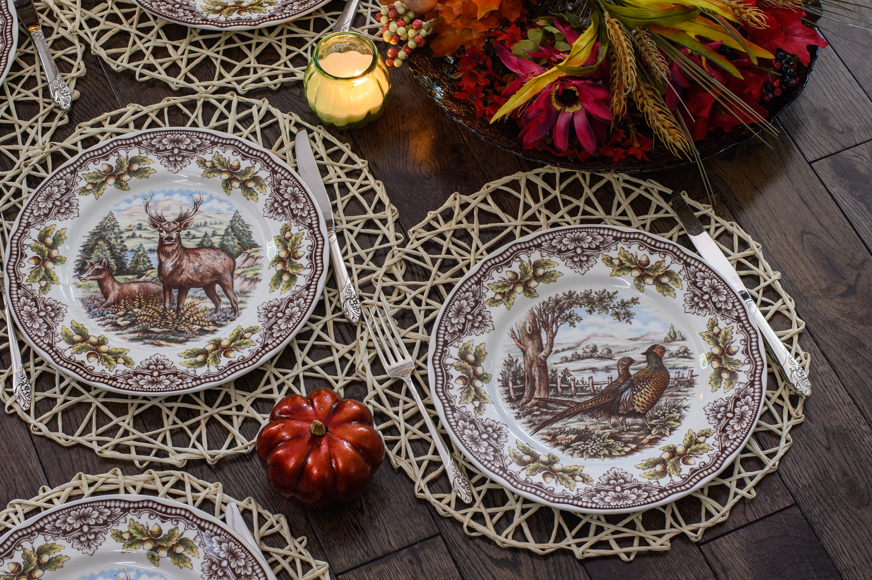 Royal Stafford Transferware Dinner Plates: Thanksgiving Fall Decor, Made in England, detail view 5