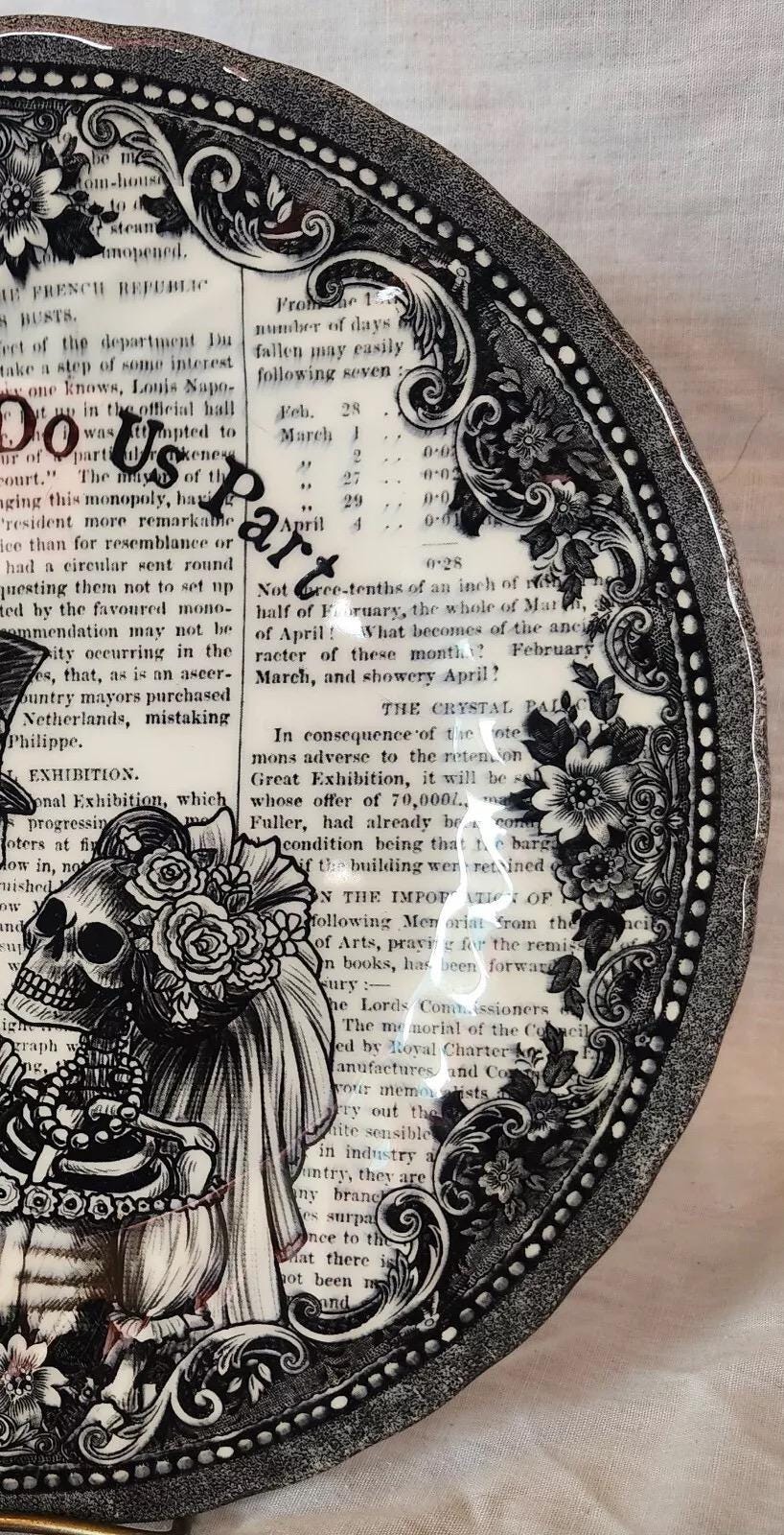 Skeleton Wedding Halloween Plate: Royal Wessex Transferware Dinner Plate, detail view 2