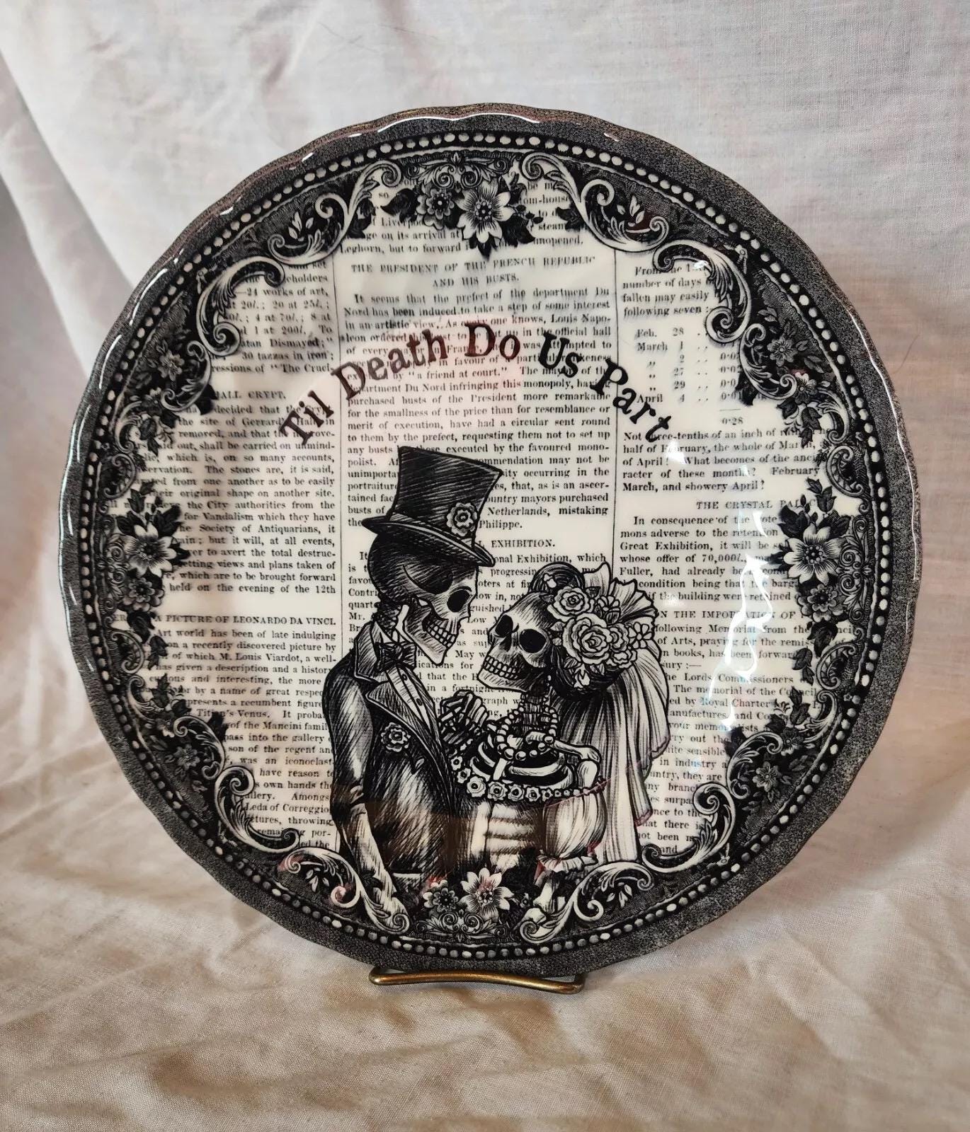 Skeleton Wedding Halloween Plate: Royal Wessex Transferware Dinner Plate, detail view 6