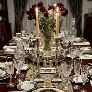 Tall Bombay Candlesticks – Lightly Gilded Silver Tone Wedding Table Centerpiece Pair, detail view 1