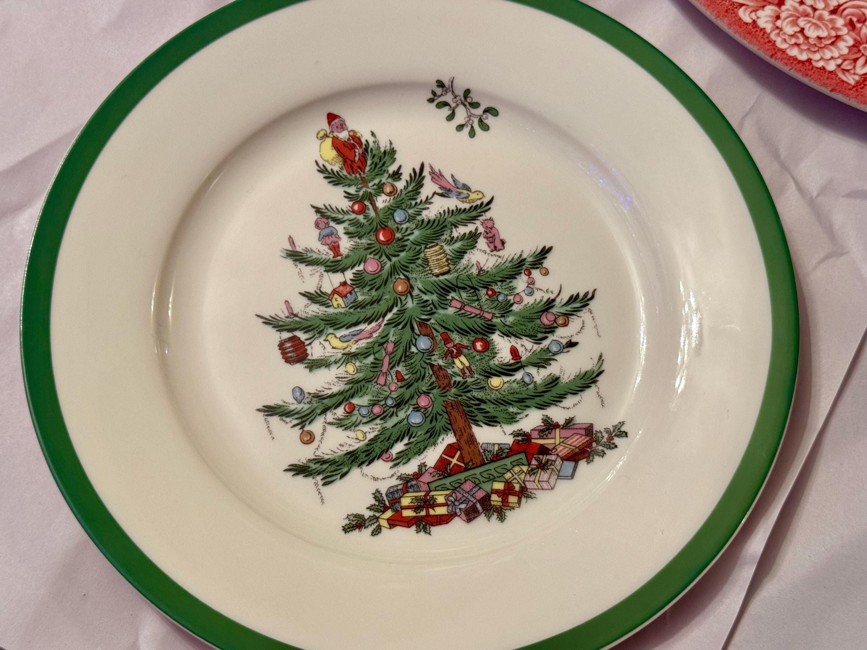 Transferware Christmas Plates — Santa's Sleigh & Spode Tree, detail view 9