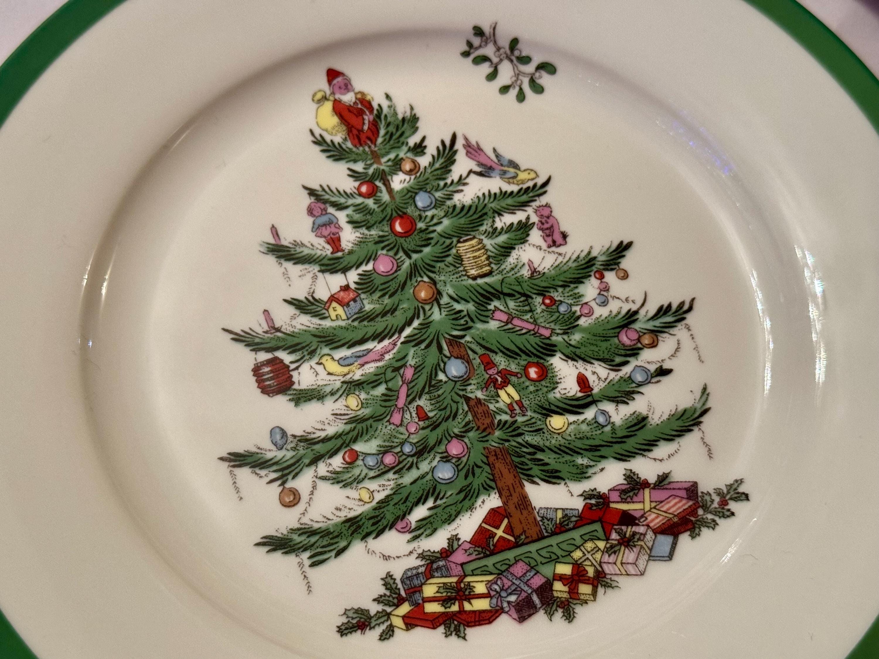 Transferware Christmas Plates — Santa's Sleigh & Spode Tree, detail view 8