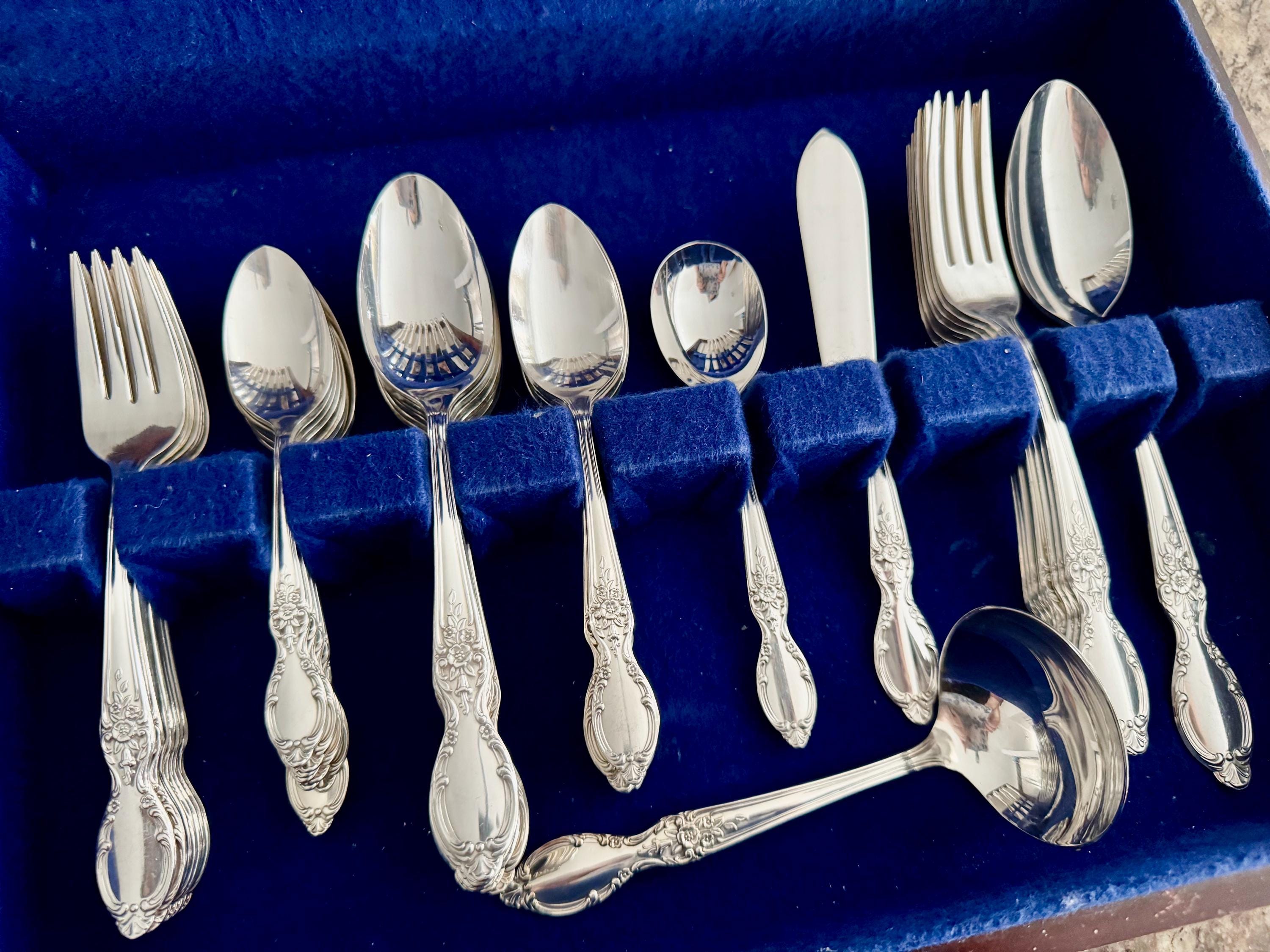 Victorian Rose Silverplate Flatware Set: 53-Piece Service for 8, front view