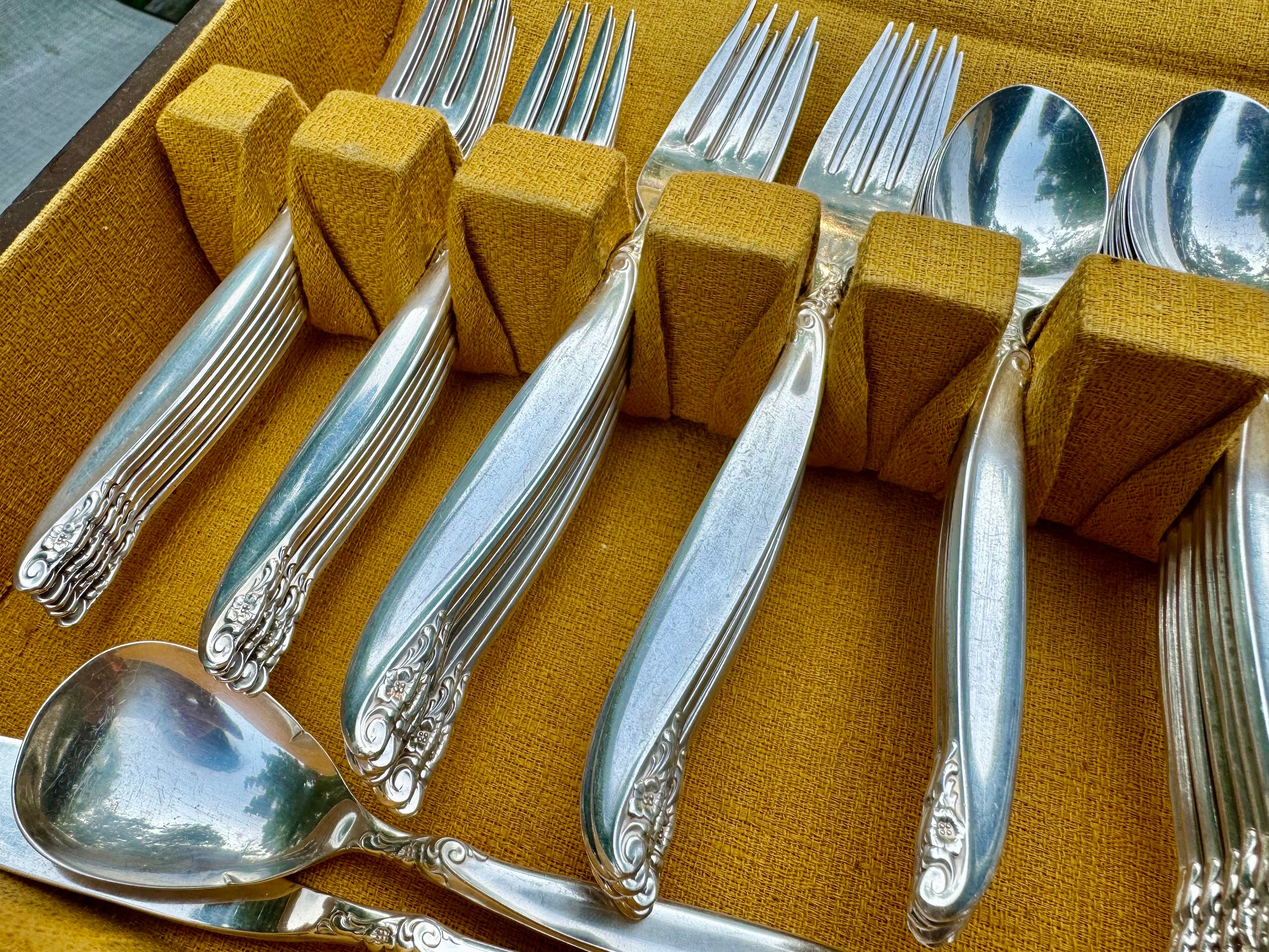 Vintage 1847 Rogers Bros Leilani Silverware Set – 76-Piece Silverplate, Service for 12, front view