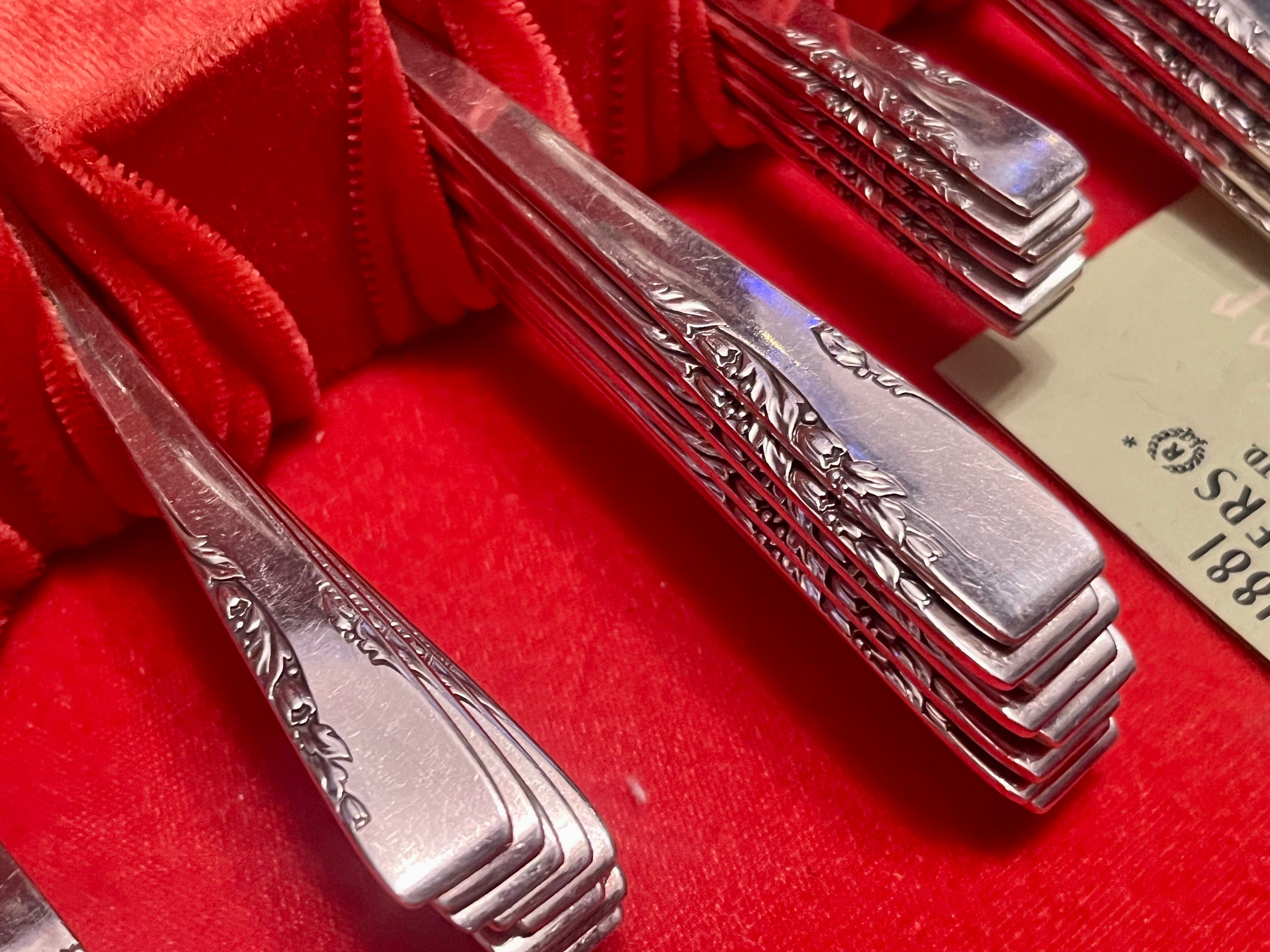 Vintage 1881 Rogers Oneida Silver Plated Flatware Set - "Proposal" Pattern, 55 Pieces, front view