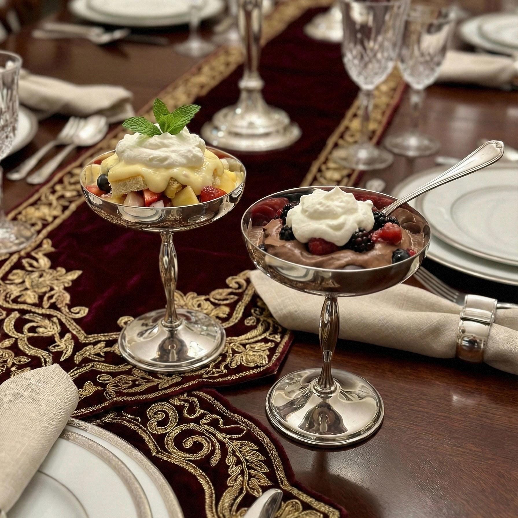 Vintage AMC EP Brass Dessert Coupes — Elegant Footed Silverplate, SPAIN, front view