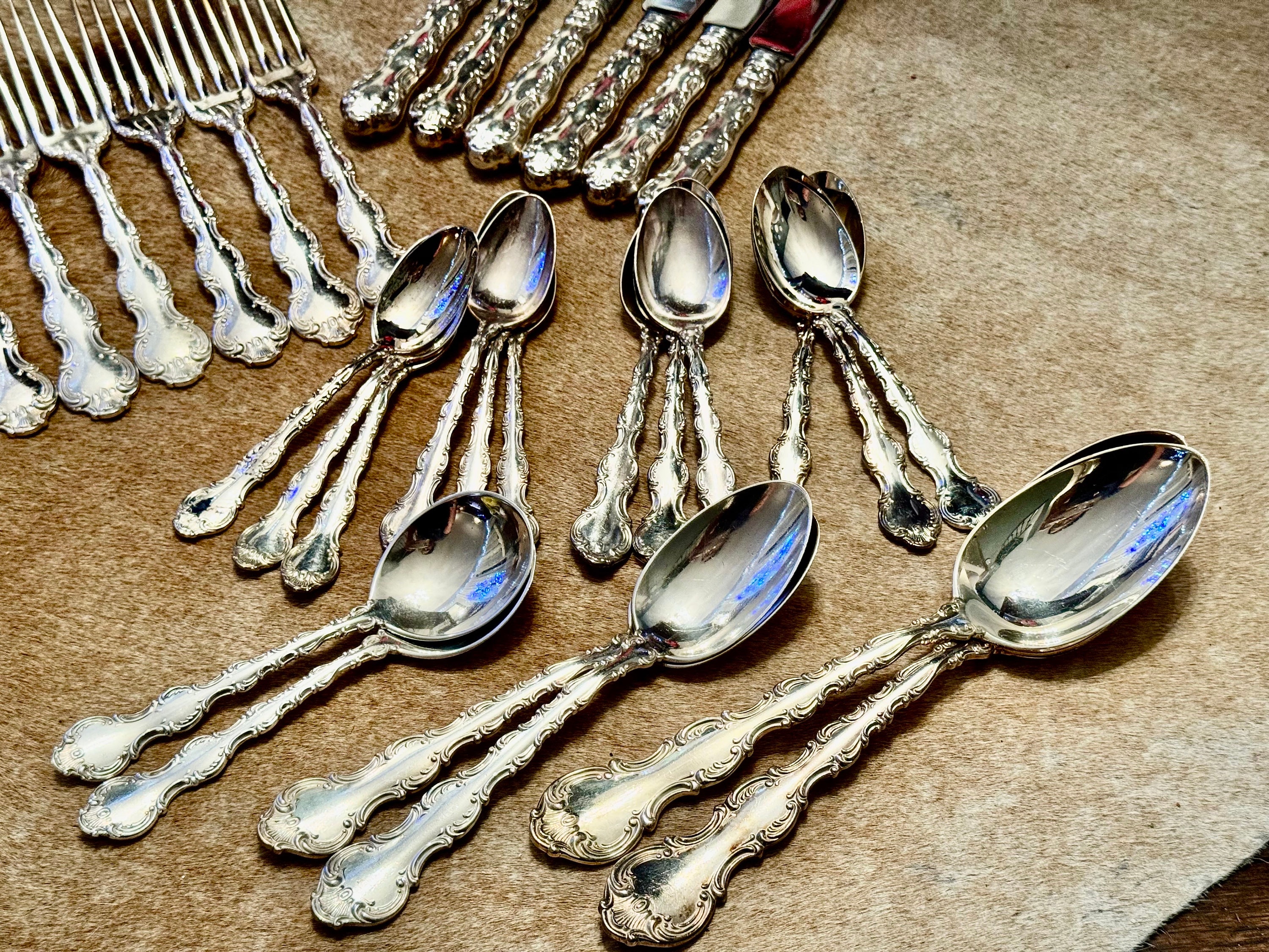 Vintage Birks Regency Plate “Louis De France” Complete Silverware Set for 6, front view
