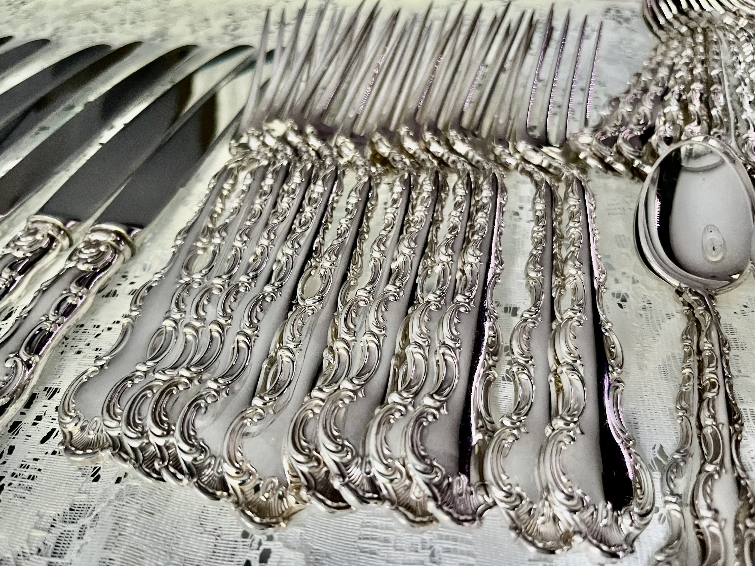 Vintage Birks Regency Silver-Plated Flatware Set – Louis De France Service for 4, front view