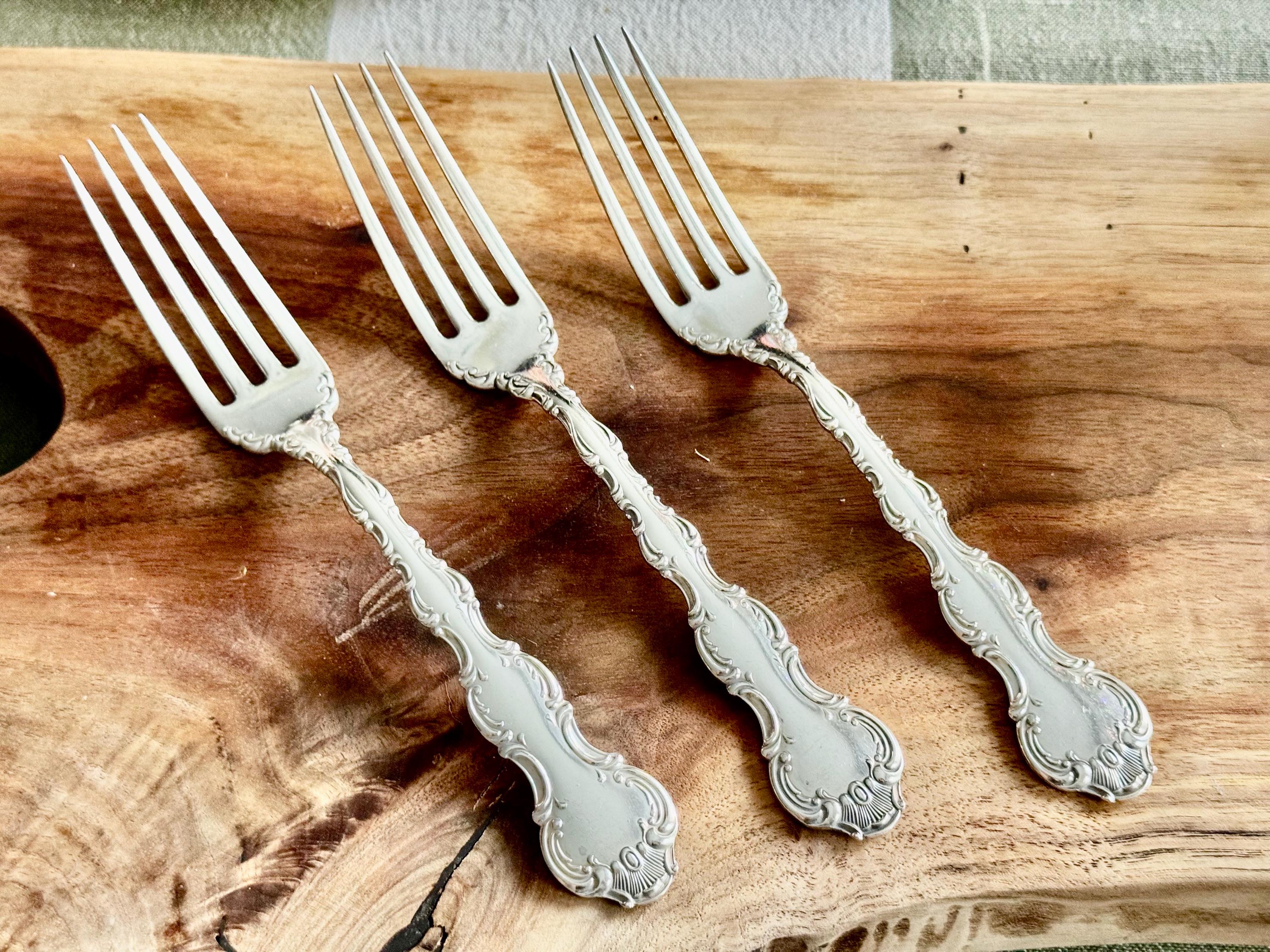 Vintage Birks Sterling Silver “Pompadour” Dinner Forks 7” – Sold Individually, front view