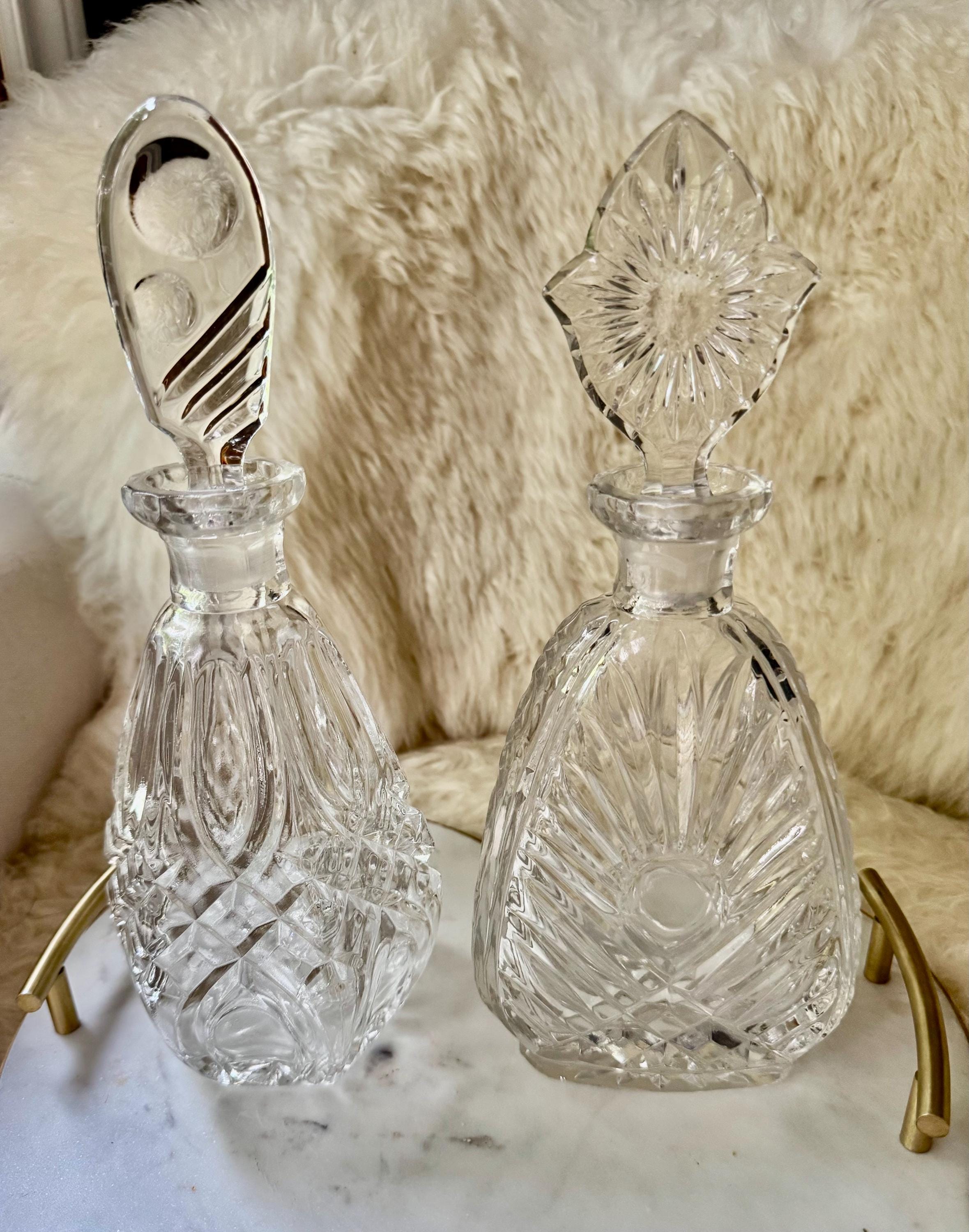 Vintage Cut Crystal Decanter with Stopper – Elegant Geometric Design, front view