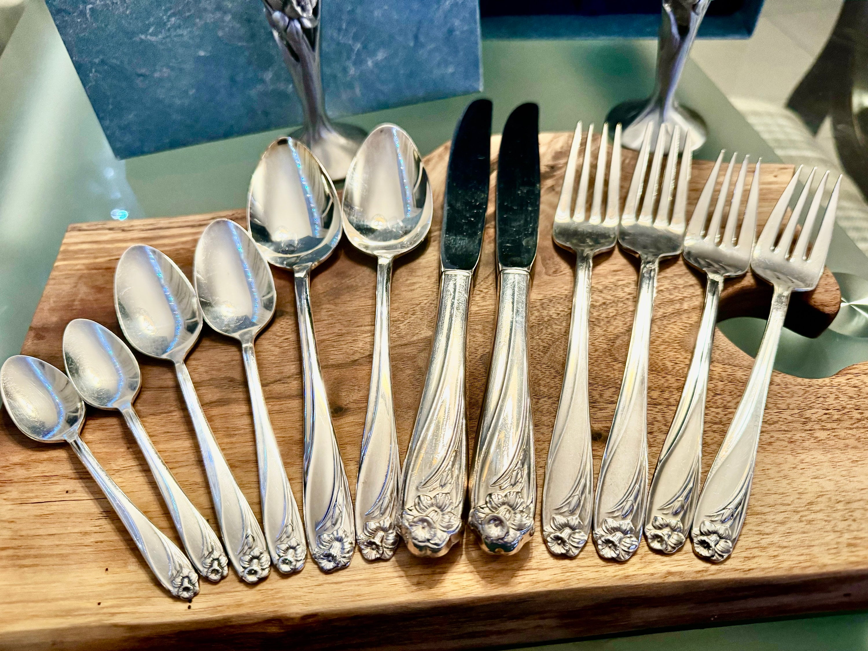 Vintage “Daffodil” Silverware - Set for Two Persons, front view