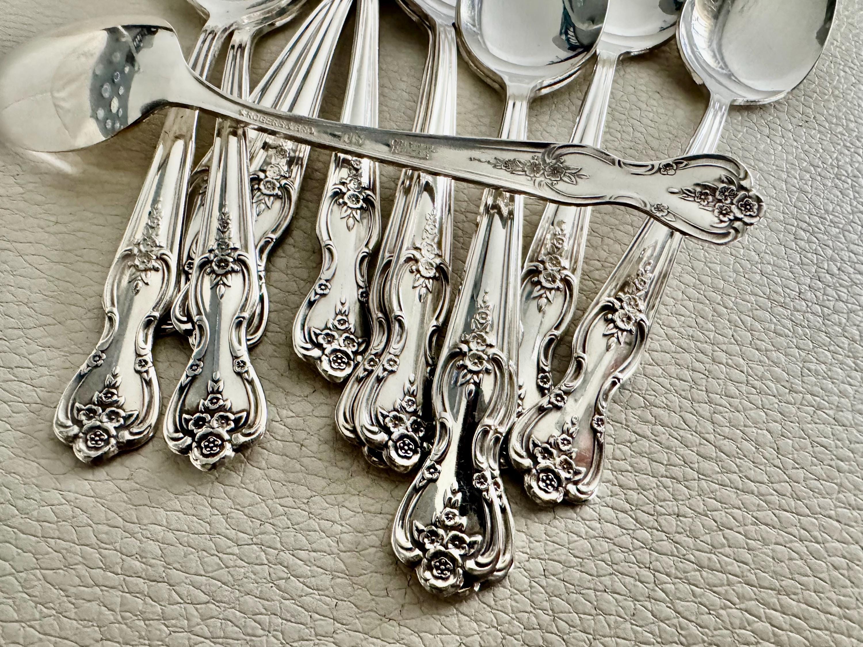 Vintage Dessert Spoons - Silver Plated Silverware Inspiration Magnolia (1951) by Rogers & Bros, front view