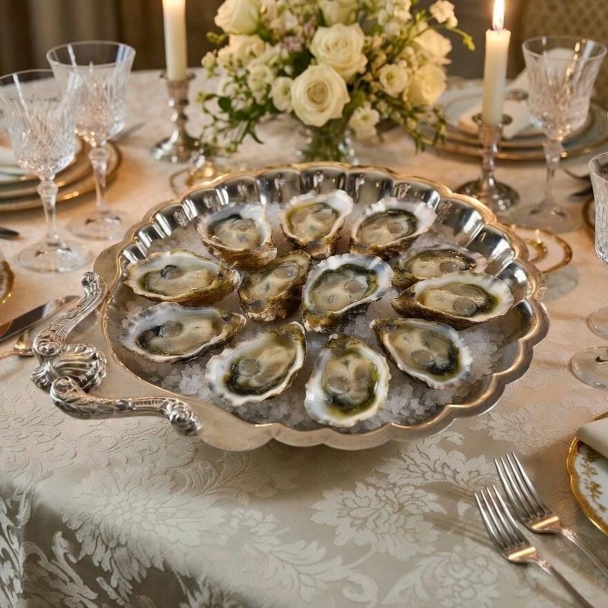 Vintage Grand 16″ Silverplate Shell Hostess Centerpiece Tray with Ornate Handle – Made in USA, front view