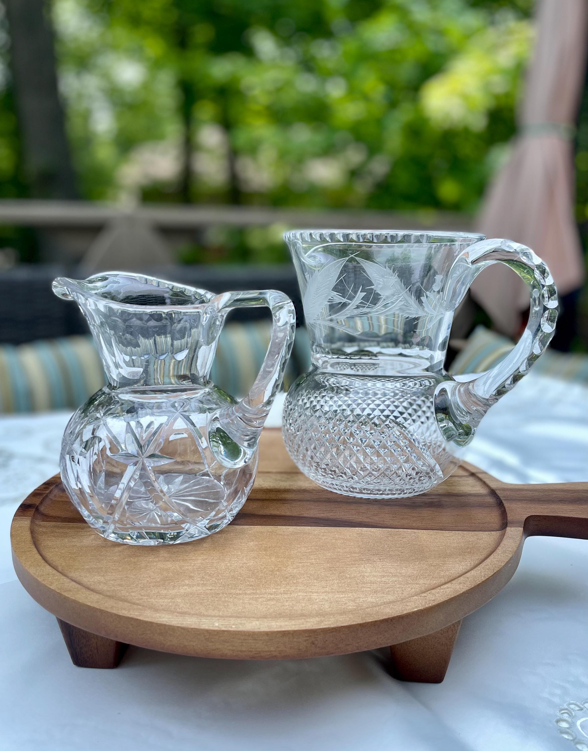 Vintage Heavy Crystal Glass Pitchers – Choose Your Size & Style, front view